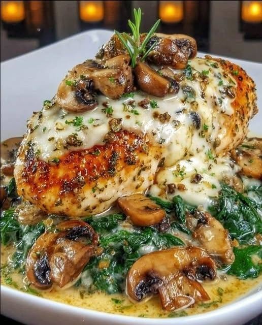 🍗 Low-Carb Chicken, Spinach & Mushroom Bake There are some dinners that feel like a warm hug after a long day, and this Low-Carb Chicken, Spinach & Mushroom Bake is one of them. I love recipes like this because they don't feel like you're "missing" anything just because you're keeping the carbs low. You've got tender, seasoned chicken, buttery mushrooms, wilted spinach, a creamy cheese layer, and plenty of golden mozzarella bubbling on top. It is the kind of dinner I would happily make on a busy weeknight, but it also feels special enough for a relaxed Sunday family meal. The first time I put a dish like this on the table, I wasn't expecting it to disappear quite so quickly. Everyone seemed to go back for just a little more of the creamy mushroom and spinach mixture, and before I knew it, there was barely enough left for lunch the next day. That's always a good sign. And the best part? Everything comes together in about 45 minutes. ❤️ Why You'll Love This Chicken Bake Creamy, cheesy, and incredibly comforting Naturally low in carbohydrates Packed with tender chicken and vegetables Great for weeknight dinners Easy to customize High in protein Perfect for meal prep Uses simple ingredients Excellent reheated the next day The combination of chicken, mushrooms, spinach, Parmesan, cream cheese, and mozzarella is a popular low-carb casserole formula because it delivers plenty of flavor and richness without relying on pasta, rice, or potatoes. 🛒 Ingredients You'll Need For the Chicken 2 large boneless, skinless chicken breasts 2 tablespoons olive oil 1 teaspoon garlic powder 1 teaspoon Italian seasoning ½ teaspoon salt ¼ teaspoon black pepper For the Spinach & Mushroom Layer 8 oz mushrooms, sliced 3 cups fresh baby spinach 2 garlic cloves, minced 1 tablespoon olive oil ½ teaspoon Italian seasoning ¼ teaspoon salt ¼ teaspoon black pepper For the Creamy Cheese Topping 4 oz cream cheese, softened ½ cup plain Greek yogurt ½ cup grated Parmesan cheese 1 cup shredded mozzarella cheese ¼ teaspoon garlic powder ¼ teaspoon black pepper For Finishing 2 tablespoons fresh parsley, chopped Extra Parmesan, optional Freshly cracked black pepper Red pepper flakes, optional The cream cheese, Greek yogurt, Parmesan, and mozzarella combination gives the topping a creamy texture while keeping the dish centered around low-carb ingredients. 👩🍳 How to Make Low-Carb Chicken, Spinach & Mushroom Bake Step 1: Preheat the Oven Preheat your oven to 400°F (200°C). Lightly grease a medium-sized baking dish with olive oil or cooking spray. If your chicken breasts are very thick, slice them horizontally into thinner cutlets. This helps them cook more evenly and makes the finished casserole easier to serve. Step 2: Season the Chicken Pat the chicken dry with paper towels. Drizzle both sides with olive oil. Then season with: Garlic powder Italian seasoning Salt Black pepper Rub the seasoning gently into the chicken so every bite has plenty of flavor. Step 3: Sear the Chicken Heat a large skillet over medium-high heat. Add the seasoned chicken and sear for about 2–3 minutes per side. You aren't trying to cook it completely at this point. You simply want a little golden-brown color on the outside. Transfer the chicken to a plate. This quick sear adds flavor while allowing the chicken to finish cooking in the oven. 🍄 Step 4: Cook the Mushrooms Using the same skillet, add 1 tablespoon olive oil. Add the sliced mushrooms. Cook for about 5–7 minutes, stirring occasionally. This is an important step. Let the mushrooms cook until they become golden and most of their released moisture has evaporated. If you rush this part, the casserole can become watery. Once the mushrooms are nicely browned, add the minced garlic and cook for about 30 seconds. 🌿 Step 5: Add the Spinach Add the fresh spinach to the skillet. It may look like far too much at first. Don't worry. Spinach shrinks dramatically as it cooks. Cook for about 1–2 minutes, stirring until the spinach is wilted. Season with Italian seasoning, salt, and black pepper. Remove the skillet from the heat. 🧀 Step 6: Make the Creamy Cheese Mixture In a medium bowl, combine: Softened cream cheese Greek yogurt Parmesan Garlic powder Black pepper Mix until smooth and creamy. If the cream cheese is still cold and firm, let it sit at room temperature for a little while before mixing. That makes this step much easier. 🍗 Step 7: Assemble the Bake Spread the spinach and mushroom mixture evenly across the bottom of the prepared baking dish. Place the seared chicken breasts over the vegetables. Now spoon the creamy cheese mixture over the chicken. Spread it gently across the surface. Finally, sprinkle the shredded mozzarella evenly over everything. This is the moment when you know dinner is going to be good. 🔥 Step 8: Bake Place the dish in the preheated oven. Bake uncovered for 20–25 minutes, or until: The chicken reaches 165°F (74°C) in the thickest part The cheese is melted The top is bubbling The edges are lightly golden If you'd like an extra-golden cheese topping, switch the oven to broil for 1–2 minutes at the end. Watch it carefully during broiling. Cheese can brown very quickly. ⏳ Step 9: Let It Rest Remove the casserole from the oven and let it rest for about 5 minutes. This little pause allows the creamy sauce to settle and makes the bake much easier to portion. Finish with fresh parsley, extra Parmesan, and freshly cracked black pepper. 💡 Tips for the Best Chicken, Spinach & Mushroom Bake Pat the chicken dry Dry chicken browns much better than wet chicken and allows the seasonings to stick. Don't rush the mushrooms This is probably my biggest tip. Mushrooms contain quite a bit of water. Letting them cook until their moisture has mostly evaporated helps prevent a watery casserole. Don't overcook the chicken The chicken finishes cooking in the oven, so don't try to fully cook it during the initial sear. Use an instant-read thermometer and remove the bake when the chicken reaches 165°F. Use softened cream cheese Room-temperature cream cheese blends much more smoothly with the Greek yogurt and Parmesan. Don't skip the resting time Five minutes is enough to let the creamy layers settle without making dinner wait too long. 🥬 Fresh or Frozen Spinach? Both work. Fresh spinach Fresh baby spinach is my favorite because it cooks quickly and has a lovely texture. Frozen spinach You can absolutely use frozen spinach. Thaw it completely and squeeze out as much water as possible before adding it. Otherwise, the extra moisture can make your casserole watery. 🍄 Best Mushrooms to Use Almost any mushroom works. Try: Cremini White button mushrooms Baby bella Portobello Shiitake A combination of wild mushrooms Cremini mushrooms are my favorite because they have a deeper flavor than regular white mushrooms while remaining inexpensive and easy to find. 🌶️ Easy Variations Make It Spicy Add: ¼–½ teaspoon red pepper flakes Diced jalapeño Cayenne pepper A little hot sauce Add Bacon Cook 4–6 slices of bacon until crisp. Crumble and sprinkle it over the casserole before serving. Chicken, spinach, mushrooms, bacon, and cheese are a particularly rich combination for a low-carb bake. Add Sun-Dried Tomatoes Add ¼ cup finely chopped sun-dried tomatoes to the spinach and mushroom mixture. They bring a sweet, tangy flavor that works beautifully with the creamy sauce. Use Different Cheese Instead of mozzarella, try: Provolone Monterey Jack Cheddar Gruyère Fontina A mozzarella-Parmesan combination gives the mildest, most classic result. Add Artichokes Chopped artichoke hearts turn this into something reminiscent of spinach-artichoke dip—but with chicken. Use Chicken Thighs Boneless, skinless chicken thighs are an excellent substitute for chicken breasts. They are especially forgiving if you tend to worry about dry chicken. 🥦 What to Serve With It This bake is hearty enough to serve by itself, but a simple side can turn it into a beautiful dinner. Try: Cauliflower Rice Perfect for soaking up the creamy sauce while keeping the meal low-carb. Roasted Broccoli The slightly crisp edges of roasted broccoli pair beautifully with the creamy casserole. Zucchini Noodles A fresh and light option when you want something pasta-like. Green Salad Try mixed greens with cucumber, lemon, olive oil, and a little Parmesan. Roasted Asparagus Simple, fresh, and elegant. Garlic Butter Green Beans A quick vegetable side that works especially well for family dinners. Low-carb serving suggestions commonly include cauliflower rice, zucchini noodles, broccoli, and salads alongside this style of chicken bake. 🍽️ How to Make This a Complete Meal One thing I really love about this recipe is that you don't need to build an elaborate dinner around it. The chicken gives you protein. The spinach and mushrooms bring vegetables. The creamy cheese topping provides plenty of richness. Add a simple green salad or roasted vegetable on the side, and dinner is done. It's exactly the sort of meal I like when I want something satisfying without making five different dishes. 🥡 Make-Ahead Instructions You can assemble this casserole several hours ahead of time. Prepare the chicken, mushroom-spinach layer, and creamy topping. Assemble everything in the baking dish, cover tightly, and refrigerate. When you're ready to bake, let the dish sit at room temperature for about 15–20 minutes while the oven preheats. Because the casserole is starting cold, it may need a few extra minutes in the oven. Always check the chicken's internal temperature rather than relying only on cooking time. 🧊 How to Store Leftovers Allow leftovers to cool, then transfer them to an airtight container. Refrigerate for up to 3–4 days. For individual portions, reheating in the oven or air fryer usually gives the best texture. The microwave works too—just heat gently so the creamy sauce doesn't become overly hot and separate. ❄️ Can You Freeze It? Yes, although dairy-based sauces can sometimes change texture slightly after freezing. For best results, cool the casserole completely before freezing. Freeze individual portions in airtight freezer-safe containers. Thaw overnight in the refrigerator. Reheat gently in the oven until hot throughout. If the sauce seems slightly dry after freezing, add a small splash of chicken broth or cream before reheating. ❓ Frequently Asked Questions Is this chicken bake keto-friendly? As written, it is designed to be low-carb and uses ingredients commonly used in keto-style meals. However, exact carbohydrate content depends on your specific brands and portion sizes, so calculate the nutrition using the ingredients you actually use if you're following a strict keto target. Can I use chicken thighs? Absolutely. Boneless, skinless thighs work beautifully and stay very juicy. Can I use rotisserie chicken? Yes. For an even faster version, use about 3 cups shredded cooked chicken. Sauté the mushrooms and spinach, prepare the creamy mixture, combine everything in the baking dish, top with mozzarella, and bake until hot and bubbly. Can I use frozen spinach? Yes. Thaw it completely and squeeze it very dry before using. Can I use heavy cream instead of Greek yogurt? Yes. You can replace the Greek yogurt with about ½ cup heavy cream, although the sauce will be richer and slightly thinner. Why did my casserole turn watery? The most common culprit is moisture from the mushrooms or spinach. Cook the mushrooms until their liquid has mostly evaporated, and squeeze frozen spinach extremely well. Can I add onions? Definitely. Sauté ½ small diced onion with the mushrooms. Keep in mind that onions add a few more carbohydrates, but they bring wonderful flavor. How do I know when the chicken is done? The thickest part of the chicken should reach 165°F (74°C). Can I make individual portions? Yes! Divide the chicken, vegetables, and sauce between small oven-safe dishes and reduce the baking time as needed. 📝 Recipe at a Glance Prep Time: 15 minutes Cook Time: 30 minutes Total Time: About 45 minutes Servings: 4 Cuisine: American / Low-Carb Course: Dinner Low-Carb Chicken, Spinach & Mushroom Bake Ingredients Chicken: 2 large boneless, skinless chicken breasts 2 tbsp olive oil 1 tsp garlic powder 1 tsp Italian seasoning ½ tsp salt ¼ tsp black pepper Vegetables: 8 oz sliced mushrooms 3 cups baby spinach 2 garlic cloves 1 tbsp olive oil ½ tsp Italian seasoning ¼ tsp salt ¼ tsp black pepper Creamy topping: 4 oz softened cream cheese ½ cup plain Greek yogurt ½ cup Parmesan 1 cup shredded mozzarella ¼ tsp garlic powder ¼ tsp black pepper For serving: Fresh parsley Extra Parmesan Red pepper flakes, optional Instructions Preheat oven to 400°F and grease a baking dish. Season the chicken with olive oil, garlic powder, Italian seasoning, salt, and pepper. Sear chicken for 2–3 minutes per side and set aside. Sauté mushrooms for 5–7 minutes until browned and their excess moisture has cooked away. Add garlic and cook for 30 seconds. Add spinach and cook until wilted. Mix cream cheese, Greek yogurt, Parmesan, garlic powder, and pepper. Spread the spinach and mushrooms into the baking dish. Place chicken on top. Spread the creamy cheese mixture over the chicken. Sprinkle with mozzarella. Bake uncovered for 20–25 minutes, until chicken reaches 165°F and cheese is golden and bubbly. Rest for 5 minutes. Garnish with parsley, Parmesan, and black pepper. ❤️ Final Thoughts This Low-Carb Chicken, Spinach & Mushroom Bake is exactly the kind of recipe that makes healthy-ish comfort food feel genuinely comforting. There's no need for pasta, rice, or potatoes when you've got tender chicken, savory mushrooms, creamy spinach, and a golden blanket of melted cheese coming out of the oven. It's simple enough for a Tuesday night, cozy enough for a weekend dinner, and practical enough to make ahead for the week. And that creamy mushroom-spinach layer? Don't be surprised if everyone starts scraping the bottom of the dish for the last spoonful. That might just be the best part.
