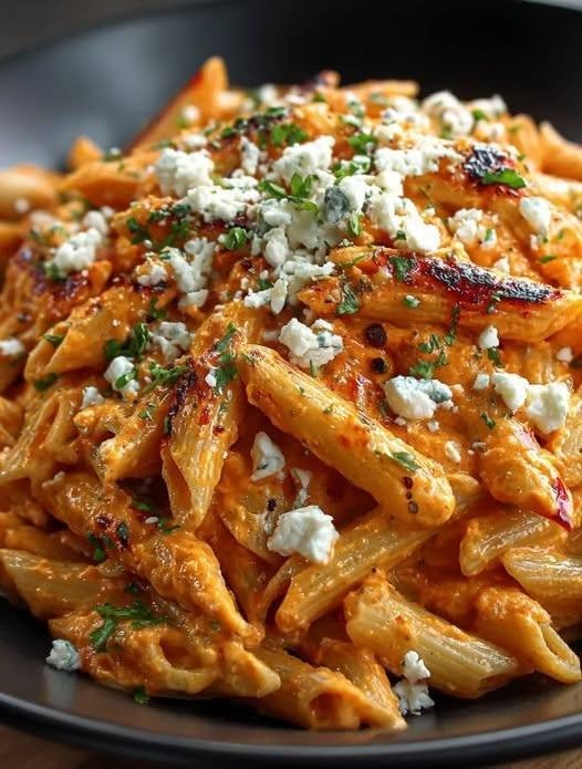 🌶️ Creamy Roasted Red Pepper Pasta with Feta There are nights when I want pasta that feels special but absolutely do not want to spend an hour making dinner. This Creamy Roasted Red Pepper Pasta with Feta is exactly the kind of recipe I reach for. I love the way roasted red peppers transform into a silky, almost velvety sauce. They bring a natural sweetness and smoky flavor that makes ordinary pasta feel completely different. Then the feta goes in, adding just enough salty tang to balance everything. I made a version of this for a relaxed weekend dinner, and it was one of those meals where everyone went quiet for the first few bites. You know the kind—when nobody is talking because they're too busy eating? That's when I knew this one was a keeper. The best part is that it looks much more complicated than it actually is. Blend the sauce, cook the pasta, toss everything together, and finish with plenty of feta and fresh herbs. It is cozy, colorful, creamy, and incredibly satisfying. ❤️ Why You'll Love This Recipe Creamy without needing a complicated sauce Sweet and smoky roasted red peppers are the star Salty feta adds a delicious Mediterranean touch Ready in about 30 minutes Uses simple pantry-friendly ingredients Easy to make vegetarian Wonderful for weeknight dinners Easy to customize with chicken, shrimp, spinach, or vegetables Makes fantastic leftovers Blended roasted red peppers are a popular shortcut for creating a silky pasta sauce, and both fresh-roasted and jarred peppers work well. 🛒 Ingredients You'll Need For the Pasta 12 oz pasta — penne, rigatoni, fusilli, or linguine 1 tbsp olive oil 1 small yellow onion, finely diced 3 garlic cloves, minced 1½ cups jarred roasted red peppers, drained ½ cup heavy cream ½ cup vegetable broth ½ tsp smoked paprika ½ tsp dried oregano ¼ tsp red pepper flakes, optional ½ tsp salt ¼ tsp black pepper ½ cup crumbled feta cheese ¼ cup grated Parmesan cheese ½ cup reserved pasta water 1 tbsp fresh lemon juice For Serving ¼–½ cup additional crumbled feta Fresh basil or parsley Freshly cracked black pepper Red pepper flakes Drizzle of extra-virgin olive oil Lemon wedges 👩🍳 How to Make Creamy Roasted Red Pepper Pasta Step 1: Cook the Pasta Bring a large pot of generously salted water to a boil. Cook the pasta according to the package directions until al dente. Before draining, scoop out about ½ cup of pasta water and set it aside. Drain the pasta and don't rinse it. That starchy pasta water is important because it helps loosen the sauce while also helping it cling to every piece of pasta. Step 2: Sauté the Onion and Garlic While the pasta cooks, heat olive oil in a large skillet over medium heat. Add the diced onion and cook for about 4–5 minutes, stirring occasionally, until soft and translucent. Add the garlic and cook for another 30–60 seconds, just until fragrant. Don't let the garlic brown too much. We want it sweet and aromatic rather than bitter. Step 3: Blend the Roasted Red Pepper Sauce Add the sautéed onion and garlic to a blender or food processor. Add: Roasted red peppers Heavy cream Vegetable broth Smoked paprika Oregano Red pepper flakes Salt Black pepper Blend until smooth and creamy. If your blender needs a little help, add a tablespoon or two of the reserved pasta water. The sauce should be silky and pourable. Roasted red peppers are especially effective here because blending them creates a creamy sauce without needing a tomato-based marinara. Step 4: Warm the Sauce Pour the blended sauce back into the skillet. Bring it to a gentle simmer over medium-low heat. Cook for about 3–5 minutes, stirring occasionally. You should see the sauce become slightly thicker and more glossy. Don't boil it aggressively after adding the cream. Step 5: Add the Feta Reduce the heat to low. Stir in the Parmesan and about ½ cup crumbled feta. Add the lemon juice. The feta won't necessarily melt completely smooth—and that's okay. Those tiny creamy, salty pieces of feta throughout the sauce are part of what makes this pasta so good. Taste and adjust the seasoning. Step 6: Add the Pasta Add the drained pasta directly into the skillet. Toss everything together until every piece is coated in that beautiful red pepper sauce. Add reserved pasta water a little at a time until the sauce reaches your favorite consistency. I usually start with about ¼ cup, then add more if needed. The pasta should look glossy rather than watery. 🧀 The Finishing Touches Transfer the pasta to serving bowls. Then comes my favorite part. Top each serving with: Plenty of crumbled feta Fresh basil or parsley Freshly cracked black pepper A pinch of red pepper flakes A small drizzle of olive oil A squeeze of lemon That final squeeze of lemon might seem like a tiny detail, but it wakes up all the flavors. 💡 Tips for the Best Roasted Red Pepper Pasta Use good roasted peppers Since roasted red peppers are the main flavor of the sauce, choose a good-quality jarred variety. If possible, look for peppers with visible char. Don't skip the pasta water It helps thin the sauce while giving it a silky texture that clings beautifully to the pasta. Pasta-water finishing is also commonly used in other creamy roasted-red-pepper pasta recipes. Don't drown the pasta Start with less pasta water and add more only as needed. You want a creamy sauce that coats the pasta—not soup at the bottom of the bowl. Taste before adding salt Feta and Parmesan are both salty. It's much easier to add more salt at the end than to fix an overly salty sauce. Use freshly crumbled feta A block of feta generally gives a creamier, more flavorful result than very dry pre-crumbled feta. 🌿 Easy Variations Add Spinach Add 2–3 cups fresh baby spinach to the sauce during the final couple of minutes. Let it wilt before tossing in the pasta. Add Chicken For a heartier meal, add sliced grilled chicken or shredded rotisserie chicken. Season the chicken with garlic, oregano, salt, pepper, and a little smoked paprika. Add Shrimp Sauté peeled shrimp separately with olive oil, garlic, paprika, salt, and pepper. Toss them into the finished pasta. The smoky red pepper sauce pairs beautifully with seafood. Add Sun-Dried Tomatoes Chop ⅓ cup oil-packed sun-dried tomatoes and stir them into the finished pasta. They add another layer of sweet, savory flavor. Make It Spicy Add extra red pepper flakes or a small spoonful of Calabrian chili paste. Add More Cheese For an especially indulgent version, add ½ cup shredded mozzarella while the sauce is warm. 🥦 Add Some Vegetables This pasta is incredibly easy to turn into a vegetable-packed dinner. Try adding: Spinach Mushrooms Zucchini Broccoli Asparagus Cherry tomatoes Roasted eggplant Artichoke hearts You can sauté the vegetables separately and toss them through the pasta at the end. 🍝 What Pasta Shape Is Best? Almost anything works. Penne Great for catching the creamy sauce inside the tubes. Rigatoni Perfect when you want a substantial, restaurant-style pasta. Fusilli The spirals hold onto every bit of sauce. Linguine Creates a silky, elegant plate of pasta. Spaghetti Simple and classic. My personal pick for this recipe would be rigatoni or fusilli. 🥗 What to Serve With It Because the pasta is creamy and rich, I like serving it with something fresh and crisp. Try: Simple green salad Greek salad Cucumber and tomato salad Roasted broccoli Garlic bread Crusty sourdough Grilled zucchini Lemon-dressed arugula A sharp, vinegary salad is especially nice because it cuts through the richness of the sauce. 🥡 Make-Ahead Tips You can make the roasted red pepper sauce 1–2 days ahead. Prepare the sauce, cool it completely, and store it in an airtight container in the refrigerator. When you're ready to eat, warm the sauce gently in a skillet and cook fresh pasta. This gives you a very quick dinner on busy nights. 🧊 How to Store Leftovers Store leftover pasta in an airtight container in the refrigerator for up to 3–4 days. The sauce will thicken as it chills. When reheating, add a splash of milk, cream, broth, or pasta water before warming gently. Avoid blasting it on high heat, especially because the sauce contains dairy and feta. ❄️ Can You Freeze It? You can freeze the roasted red pepper sauce separately, which is my preferred method. The texture may change slightly after freezing because of the dairy and feta, but gently reheating and whisking in a splash of cream or broth can help bring the sauce back together. For the best texture, cook fresh pasta when you're ready to serve. ❓ Frequently Asked Questions Can I use homemade roasted red peppers? Absolutely. Roast red bell peppers until softened and charred, then remove the skins and seeds before blending. Homemade peppers will give the sauce an especially fresh, smoky flavor. Can I use jarred roasted red peppers? Yes. That's actually my favorite shortcut for a quick weeknight dinner. Just drain them well before blending. Can I make this without heavy cream? Yes. You can substitute half-and-half or whole milk for a lighter sauce. The finished sauce will be somewhat less rich. For an even lighter option, blend the peppers with a little extra vegetable broth and pasta water. Can I use Greek yogurt? Yes, but add it over low heat or off the heat so it doesn't curdle. Full-fat Greek yogurt gives the best texture. Is this vegetarian? Yes, when made with vegetable broth and vegetarian-friendly cheeses. Can I make it vegan? You can substitute plant-based cream and vegan feta/Parmesan. Can I make this gluten-free? Absolutely. Use your favorite gluten-free pasta and make sure your other ingredients are certified gluten-free if needed. Why is my sauce too thick? Add reserved pasta water one tablespoon at a time until it loosens. Why is my sauce too thin? Let it simmer gently for a few extra minutes before adding the pasta. Once the pasta is added, the starch will also help the sauce thicken and cling. 📝 Recipe at a Glance Prep Time: 10 minutes Cook Time: 20 minutes Total Time: About 30 minutes Servings: 4–6 Cuisine: Mediterranean-inspired Course: Main Course Creamy Roasted Red Pepper Pasta with Feta Ingredients 12 oz pasta 1 tbsp olive oil 1 small yellow onion 3 garlic cloves 1½ cups roasted red peppers ½ cup heavy cream ½ cup vegetable broth ½ tsp smoked paprika ½ tsp oregano ¼ tsp red pepper flakes ½ tsp salt ¼ tsp black pepper ½ cup feta ¼ cup Parmesan ½ cup reserved pasta water 1 tbsp lemon juice Fresh basil or parsley for serving Instructions Cook pasta until al dente and reserve ½ cup pasta water. Sauté onion in olive oil for 4–5 minutes. Add garlic and cook for 30–60 seconds. Blend onion, garlic, roasted peppers, cream, broth, and seasonings until smooth. Return sauce to skillet and simmer gently for 3–5 minutes. Stir in feta, Parmesan, and lemon juice. Add cooked pasta and toss until coated. Add pasta water as needed to loosen the sauce. Finish with extra feta, fresh herbs, black pepper, and red pepper flakes. Serve immediately. ❤️ Final Thoughts This Creamy Roasted Red Pepper Pasta with Feta has become exactly the kind of recipe I love having in my back pocket. It feels comforting enough for a Friday night, but it's simple enough for a Tuesday when everyone is hungry and nobody wants to wait around for dinner. The roasted peppers give the sauce that gorgeous smoky sweetness, the feta brings salty creaminess, and the lemon keeps everything from feeling too heavy. And that first bite? Creamy pasta, smoky peppers, tangy feta, fresh herbs. That's the kind of simple dinner that makes everyone come back for seconds. :::writing id="64173" I can also create a beautiful food image for this Creamy Roasted Red Pepper Pasta with Feta.