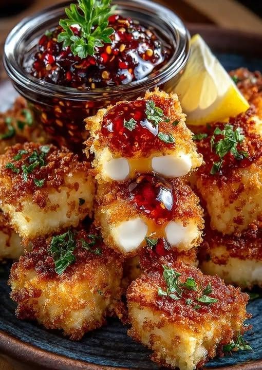 Crispy Halloumi Bites with Honey Chili Glaze There are appetizers that disappear slowly, one bite at a time. And then there are appetizers that somehow disappear before everyone has even sat down. These Crispy Halloumi Bites with Honey Chili Glaze are definitely in the second category. I love the combination of salty, golden halloumi with something sweet and spicy. The cheese gets beautifully crisp on the outside while staying soft and pleasantly chewy in the middle, and then that warm honey chili glaze gets drizzled over everything. It's the kind of flavor combination that makes you reach for another piece without even thinking about it. I first made these when I wanted something quick to put out before dinner. I had halloumi in the refrigerator and was looking for a way to turn it into something a little more exciting than simply grilling it. The idea of honey and chili immediately came to mind. A few minutes later, the halloumi was sizzling in the pan, the edges were turning golden, and the kitchen smelled amazing. I drizzled the warm chili honey over the top and put the plate on the table. Let's just say I should have made more. Everyone loved them. And now, whenever I'm entertaining or simply want a quick snack that feels a little special, these crispy halloumi bites are one of the first recipes I think about. The beauty is that they're incredibly simple. Crisp the halloumi. Warm the honey. Add chili. Eat. That's pretty much it. ❤️ Why You'll Love These Crispy Halloumi Bites Ready in about 15 minutes Only a handful of simple ingredients Crispy and golden on the outside Soft and chewy inside Sweet, spicy, salty, and savory all at once Perfect for entertaining Great as an appetizer or snack Easy to make on the stovetop Can also be prepared in the air fryer Easily adjusted for your preferred spice level Halloumi is especially good for pan-frying because it holds its shape and develops a golden crust instead of melting away like many softer cheeses. And when you pair that salty cheese with honey and chili? Magic. 🛒 Ingredients For the Halloumi Bites 8 ounces (225 g) halloumi cheese 1 tablespoon olive oil 1 tablespoon cornstarch, optional, for an extra-crispy coating Freshly ground black pepper, to taste For the Honey Chili Glaze 3 tablespoons honey 1 teaspoon chili flakes, or more to taste 1 teaspoon chili garlic sauce or sriracha 1 teaspoon fresh lemon juice ½ teaspoon smoked paprika, optional For Garnishing Fresh mint or parsley Sesame seeds Lemon zest Extra chili flakes You don't need every garnish. The halloumi, honey, and chili are the stars here. 🧀 What Is Halloumi? Halloumi is a firm cheese traditionally associated with Cyprus and is particularly well suited to grilling and frying. Unlike many cheeses, halloumi has a relatively high melting point, which allows it to develop a beautifully browned exterior while retaining its shape. That's exactly what makes it so good for these bites. Instead of becoming a puddle in the skillet, the cubes become golden and crisp around the edges while staying wonderfully chewy inside. 👩‍🍳 How to Make Crispy Halloumi Bites 1. Prepare the Halloumi Remove the halloumi from its packaging and drain away any liquid. Pat it very dry with paper towels. This is an important step. Excess moisture can interfere with browning, so taking a minute to dry the cheese helps you get that beautiful golden crust. Cut the halloumi into bite-sized cubes, roughly ¾ inch (2 cm) each. Try to keep the pieces similar in size so they cook evenly. ✨ 2. Add a Light Coating For simple pan-fried halloumi, you can skip the coating entirely. But if you want especially crispy edges, lightly toss the cubes with cornstarch. You only need a very thin coating. Shake off any excess. Don't heavily coat the cheese—the goal is a delicate crisp exterior rather than a thick breading. 🔥 3. Heat the Pan Place a large nonstick or heavy skillet over medium-high heat. Add the olive oil. Let it heat until shimmering. You want the pan hot enough to immediately begin browning the halloumi without burning the exterior. 🧀 4. Crisp the Halloumi Place the halloumi cubes into the skillet in a single layer. Don't overcrowd the pan. Let the pieces cook undisturbed for approximately 2–3 minutes on the first side. You should see a deep golden-brown crust developing. Turn the pieces and continue cooking for another 1–2 minutes per side, rotating as necessary until several sides are beautifully browned. Giving the cheese time to sit against the hot pan helps develop that crisp crust. 🌶️ 5. Make the Honey Chili Glaze While the halloumi is cooking, add the honey, chili flakes, chili garlic sauce, lemon juice, and smoked paprika to a small saucepan. Warm over low heat for about 30–60 seconds. You don't want the honey boiling. You're simply warming it enough to loosen the texture and let the chili flavor infuse into it. Taste and adjust the heat. Want it spicier? Add more chili flakes or chili sauce. Prefer it mild? Use less. 🍯 6. Glaze the Halloumi Once the halloumi is golden, transfer it to a serving plate. Drizzle the warm honey chili glaze over the top. You can also return the halloumi to the skillet for 10–15 seconds and toss it gently with a little glaze. Just don't leave it sitting in the sauce for too long. The longer the crispy halloumi sits in a wet glaze, the softer the exterior becomes. For maximum crunch, I prefer to drizzle the glaze over the hot bites just before serving. 🌿 7. Garnish and Serve Finish with: Fresh mint or parsley Sesame seeds Lemon zest A pinch of chili flakes Serve immediately while the halloumi is hot. That's when the texture is at its absolute best. The outside is crisp. The center is warm and chewy. And the honey chili glaze is glossy and sticky. ⭐ Tips for Extra-Crispy Halloumi Pat it completely dry This is one of the easiest ways to improve browning. Don't overcrowd the skillet Give each piece room to make contact with the hot pan. Crowding can reduce browning and make the cheese cook less evenly. Don't constantly move the cheese Let each side sit against the hot pan long enough to develop a crust. Use medium-high heat Too low and the halloumi won't brown properly. Too high and the exterior can burn before you get the texture you want. Glaze at the last minute Honey is delicious, but it will soften a crispy coating if the halloumi sits in it too long. Serve immediately Halloumi firms up as it cools, so these bites are best served hot. 🍯 How to Adjust the Honey Chili Glaze The glaze is incredibly easy to customize. Mild Use honey with just a small pinch of chili flakes. Medium Use honey, chili flakes, and a teaspoon of chili garlic sauce. Spicy Increase the chili flakes and add extra sriracha. Sweet & Tangy Add an extra teaspoon of lemon juice. Smoky Add smoked paprika or a tiny pinch of chipotle powder. Garlic Chili Honey Add a small grated garlic clove to the warm honey. Just be careful not to let the garlic burn. 🌶️ Easy Variations Hot Honey Halloumi Keep things extremely simple. Pan-fry the halloumi and drizzle it with warm honey mixed with chili flakes. That's all you need. Lemon Herb Halloumi Add lemon zest and fresh thyme to the finished bites. Sesame Chili Halloumi Add toasted sesame seeds to the honey glaze. Garlic Butter Halloumi Sear the halloumi in a little butter and olive oil, then finish with garlic and chili. Sweet Chili Halloumi Replace the honey-chili glaze with your favorite sweet chili sauce. Mediterranean Halloumi Bites Finish with chopped mint, parsley, lemon zest, and a drizzle of olive oil. 💨 Air Fryer Method These bites can also be made in an air fryer. Preheat the air fryer to 390°F (200°C). If using the cornstarch coating, toss the dry halloumi cubes lightly with cornstarch. Arrange them in a single layer in the air fryer basket. Air fry for approximately 8–10 minutes, turning or shaking halfway through, until golden and crisp. Transfer immediately to a serving plate. Drizzle with the honey chili glaze and garnish. Because air fryers vary, start checking toward the earlier end of the cooking time. 🍽️ What to Serve With Crispy Halloumi Bites These little bites can go in so many directions. Serve them as an appetizer with: Hummus Tzatziki Garlic yogurt sauce Whipped feta Cucumber salad Olives Warm pita Roasted vegetables They're also wonderful as part of a Mediterranean-style grazing board. Add: Cherry tomatoes Cucumbers Kalamata olives Grapes Fresh herbs Hummus Pita wedges Marinated vegetables Then put the warm halloumi right in the center. It's the kind of platter people naturally gather around. 🥗 Turn Them Into a Meal These halloumi bites don't have to remain an appetizer. Halloumi Salad Pile the crispy bites over mixed greens with cucumber, tomatoes, red onion, and a lemon dressing. Halloumi Grain Bowl Serve with quinoa, rice, roasted vegetables, cucumber, and herbs. Halloumi Wrap Stuff warm pita with halloumi, lettuce, cucumber, tomatoes, and a drizzle of honey chili sauce. Halloumi Toast Place the crispy cheese over toasted sourdough with avocado and a little extra chili honey. Mediterranean Platter Serve with hummus, olives, tomatoes, cucumbers, and warm pita. 🥣 Dipping Sauce Ideas Even though the honey chili glaze is delicious on its own, a dipping sauce can make these even more fun. Garlic Yogurt Mix Greek yogurt with lemon juice, garlic, salt, and fresh herbs. Tzatziki Cool, creamy tzatziki is a wonderful contrast to the hot, crispy cheese. Spicy Mayo Mix mayonnaise with sriracha and lemon juice. Whipped Feta Blend feta with Greek yogurt and a splash of olive oil. Lemon Herb Yogurt Combine Greek yogurt, lemon zest, parsley, mint, salt, and pepper. 🧊 Can You Make Halloumi Bites Ahead of Time? You can prepare the halloumi and glaze ahead, but I don't recommend fully cooking and glazing them hours before serving. Halloumi is at its best when freshly browned. If you're entertaining, cut the cheese and prepare the glaze earlier in the day. Then simply cook the halloumi shortly before serving. That way, everyone gets the crispy texture you're looking for. 🧊 How to Store Leftovers If you happen to have leftovers, place them in an airtight container and refrigerate. For best texture, use them within a few days. Keep the halloumi separate from any extra glaze if possible. This prevents the cheese from becoming unnecessarily soft. 🔥 How to Reheat Halloumi Bites The best way to bring back some crispness is with a skillet or air fryer. Skillet Heat a dry skillet over medium heat and warm the halloumi for a couple of minutes, turning occasionally. Air Fryer Air fry at around 350–375°F (175–190°C) until warmed and lightly crisp. Microwave You can microwave them, but the texture will become softer and chewier. If crispiness matters, use the skillet or air fryer instead. ❄️ Can You Freeze Halloumi Bites? I wouldn't recommend freezing the fully cooked, glazed bites. Halloumi is best when freshly cooked, and freezing and thawing can change its texture. For the best results, prepare the ingredients ahead of time and cook the halloumi fresh. ❓ Frequently Asked Questions Why is my halloumi not crispy? The most common reasons are excess moisture, a pan that's not hot enough, or overcrowding. Pat the halloumi dry and cook it in a single layer. Do I need oil to fry halloumi? Not necessarily. Halloumi can be cooked in a dry nonstick or well-seasoned skillet, although a small amount of olive oil can encourage browning and add flavor. Different recipes use either approach. Why does halloumi become chewy? Halloumi naturally has a firm, chewy texture. It also becomes firmer as it cools. That's why these bites are best served immediately while they're hot. Can I use another cheese? Halloumi is particularly suited to this recipe because it holds its shape when heated. Other cheeses won't necessarily behave the same way, so halloumi is the best choice for the intended texture. Can I make these without cornstarch? Absolutely. The halloumi can be pan-fried directly. The cornstarch is simply an optional way to encourage a little extra crispness. Can I make the glaze less spicy? Yes. Start with a small pinch of chili flakes and add more gradually. Can I use hot honey? Definitely. If you already have prepared hot honey, simply drizzle it over the freshly cooked halloumi. Can I use maple syrup instead of honey? Yes, although the flavor will be slightly different. Maple syrup pairs nicely with salty halloumi and chili. Can I add lemon? Absolutely. A little fresh lemon juice or zest helps balance the richness of the cheese and sweetness of the honey. Are halloumi bites vegetarian? Halloumi itself is vegetarian-friendly when made with suitable vegetarian rennet, but formulations vary by brand. Check the package if this matters to your dietary requirements. 📝 Recipe at a Glance Recipe: Crispy Halloumi Bites with Honey Chili Glaze Prep Time: 5 minutes Cook Time: 8–10 minutes Total Time: About 15 minutes Servings: 4 as an appetizer Category: Appetizer / Snack Cuisine: Mediterranean-inspired Method: Pan-fried Ingredients Halloumi 8 ounces (225 g) halloumi 1 tablespoon olive oil 1 tablespoon cornstarch, optional Black pepper, to taste Honey Chili Glaze 3 tablespoons honey 1 teaspoon chili flakes 1 teaspoon chili garlic sauce or sriracha 1 teaspoon lemon juice ½ teaspoon smoked paprika, optional Garnish Fresh mint or parsley Sesame seeds Lemon zest Extra chili flakes Instructions Drain and thoroughly pat the halloumi dry. Cut it into approximately ¾-inch cubes. Lightly coat with cornstarch if using. Heat olive oil in a skillet over medium-high heat. Add halloumi in a single layer. Cook for 2–3 minutes until golden underneath. Turn and continue cooking until several sides are deeply golden. Warm honey, chili flakes, chili sauce, lemon juice, and paprika over low heat. Transfer hot halloumi to a serving plate. Drizzle immediately with the honey chili glaze. Garnish with herbs, sesame seeds, lemon zest, and extra chili. Serve immediately. ❤️ The Little Appetizer Everyone Talks About Some recipes are complicated enough that you save them for a special occasion. These aren't. That's what makes these Crispy Halloumi Bites with Honey Chili Glaze so special. You can make them when friends unexpectedly come over. You can put them out before dinner. You can make a batch on a lazy weekend afternoon. Or, if we're being completely honest, you can make them just because you have halloumi in the refrigerator and suddenly can't stop thinking about salty cheese covered in chili honey. The contrast is what makes them so good. Salty halloumi. Golden crispy edges. Soft, chewy centers. Sweet honey. A little chili heat. And just enough lemon to bring everything together. They're simple, but they don't taste simple. And if you put a plate of these on the table, don't be surprised if everyone starts reaching for them before you've even finished explaining what they are. Make plenty. You'll be glad you did.