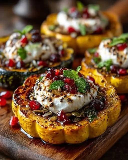Honey-Glazed Acorn Squash with Burrata & Cranberry Drizzle There are some recipes that just look like autumn, and this Honey-Glazed Acorn Squash with Burrata & Cranberry Drizzle is definitely one of them. Golden roasted squash, creamy burrata, jewel-like cranberries, toasted nuts, and a little fresh thyme make this dish feel special without making it complicated. I made this kind of dish for a cozy weekend dinner when I wanted something a little different from the usual roasted vegetables. I honestly wasn't expecting everyone to get quite so excited about squash, but once the honey started caramelizing around the edges and the burrata began melting over the warm squash, it disappeared surprisingly quickly. The best part is the contrast. The squash is sweet and buttery, the burrata is rich and creamy, and the cranberry drizzle adds just enough tartness to keep everything balanced. It's beautiful enough for Thanksgiving or a holiday dinner, but easy enough to make whenever you're craving something cozy. 🍂 Why You'll Love This Recipe Sweet and savory: Honey brings out the natural sweetness of the roasted squash. Creamy and luxurious: Cool, creamy burrata is the perfect contrast to the warm squash. Bright cranberry finish: A cranberry-orange drizzle adds tartness and freshness. Beautiful presentation: The colors make this especially pretty on a holiday table. Easy to prepare: Most of the work happens in the oven. Vegetarian: A satisfying meatless side dish or light main course. Roasting acorn squash brings out its naturally sweet, nutty character, while caramelized edges add even more flavor. 🛒 Ingredients You'll Need For the Honey-Glazed Acorn Squash 2 medium acorn squash 2 tablespoons extra-virgin olive oil 3 tablespoons honey, divided 1/2 teaspoon ground cinnamon 1/4 teaspoon ground nutmeg 1/2 teaspoon salt 1/4 teaspoon freshly ground black pepper For the Burrata Topping 8 ounces burrata cheese 1/3 cup toasted walnuts or pecans, roughly chopped 2 tablespoons fresh thyme leaves 2 tablespoons dried cranberries For the Cranberry Drizzle 1/2 cup fresh or frozen cranberries 1/4 cup water 1 tablespoon orange juice 1 teaspoon orange zest 1 tablespoon honey Pinch of salt Optional Garnish Fresh thyme Extra orange zest Freshly cracked black pepper A small drizzle of olive oil 🔪 How to Prepare the Acorn Squash 1. Preheat the Oven Preheat your oven to 400°F (200°C). Line a large baking sheet with parchment paper for easier cleanup. 2. Prepare the Squash Carefully cut each acorn squash in half lengthwise. Scoop out the seeds and stringy center with a spoon. Then cut each half into wedges about 1 inch thick. If your squash is particularly difficult to cut, microwave it for about 1–2 minutes first to soften it slightly. Always use a sturdy cutting board and a sharp knife. 3. Make the Honey Glaze In a small bowl, whisk together: Olive oil 2 tablespoons honey Cinnamon Nutmeg Salt Black pepper Brush the mixture generously over both sides of the squash wedges. 4. Roast Until Golden Arrange the squash in a single layer on the baking sheet. Roast for 30–35 minutes, flipping the pieces halfway through. You want the squash to be fork-tender with beautifully caramelized golden edges. For even more browning, give the squash another 2–3 minutes under the broiler at the end. Watch it closely because the honey can brown quickly. 5. Make the Cranberry Drizzle While the squash roasts, combine the cranberries, water, orange juice, orange zest, honey, and a pinch of salt in a small saucepan. Bring to a gentle simmer over medium heat. Cook for about 5–7 minutes, stirring occasionally, until the cranberries soften and begin to break down. Mash a few of the berries with the back of a spoon. You want a spoonable, slightly chunky sauce rather than a completely smooth syrup. If it becomes too thick, stir in another tablespoon of water. 6. Assemble Everything Transfer the warm roasted squash to a large serving platter. Break the burrata into pieces and nestle it over the warm squash. The heat from the squash will soften the burrata without completely melting it, creating those beautiful creamy pockets throughout the dish. Scatter the toasted walnuts or pecans and dried cranberries over the top. Drizzle generously with the cranberry sauce. Finish with fresh thyme, a little orange zest, and freshly cracked black pepper. Serve immediately while the squash is warm and the burrata is wonderfully creamy. ✨ The Secret to Really Good Roasted Acorn Squash Don't overcrowd the baking sheet. If the squash pieces are packed tightly together, they'll steam instead of roast. Give each piece enough room for the hot air to circulate around it. And don't be afraid of those dark golden edges. That's where so much of the flavor develops. The honey also helps the squash caramelize beautifully, so keep an eye on it toward the end of cooking. 🧀 Why Burrata Works So Well Here Burrata is especially lovely with roasted squash because it provides a cool, creamy contrast to the warm, caramelized vegetable. If you've never used burrata before, think of it as mozzarella with an incredibly creamy center. When you tear it open over the squash, the creamy filling spreads across the warm wedges. Every bite gets a little bit of sweet squash and rich cheese. If burrata isn't available, you can substitute: Fresh mozzarella Goat cheese Feta Ricotta Creamy whipped feta Goat cheese will give the dish a sharper, tangier flavor, while feta will make it more savory. 🍊 Make the Cranberry Drizzle Extra Special The orange juice and zest are optional, but I highly recommend them. Cranberries can be quite tart, and the citrus gives the drizzle a brighter, fresher flavor that works beautifully with honey and squash. For a more festive version, you can also add: A pinch of cinnamon A tiny pinch of cloves 1 teaspoon maple syrup A splash of apple cider Just keep the sauce bright rather than overly sweet. 🌰 Easy Variations Add Crispy Sage Fry a few fresh sage leaves in olive oil or butter until crisp, then scatter them over the finished squash. Use Pecans Pecans are slightly sweeter than walnuts and make this dish feel particularly holiday-worthy. Add Pomegranate Replace some of the dried cranberries with fresh pomegranate arils for extra color and juicy tartness. Make It Spicy Add a small pinch of crushed red pepper flakes to the honey glaze. That little touch of heat is surprisingly good with the sweet squash and creamy burrata. Add Bacon For a non-vegetarian version, sprinkle crispy crumbled bacon over the finished dish. The smoky saltiness is fantastic with the cranberry and honey. 🍽️ What to Serve With Honey-Glazed Acorn Squash This makes a wonderful side dish alongside: Roast chicken Herb-roasted turkey Pork tenderloin Glazed ham Roast beef Grilled salmon Wild rice Quinoa A simple green salad For a vegetarian dinner, serve it alongside a hearty grain salad, roasted Brussels sprouts, or crusty bread. 🎄 Perfect for the Holidays This is one of those recipes I'd happily put on a Thanksgiving or Christmas table. Instead of serving squash as a plain vegetable side, you're turning it into something that feels almost like a centerpiece. The deep orange squash, white burrata, red cranberries, green thyme, and golden nuts make the whole platter incredibly inviting. And because most of it can be prepared ahead, it doesn't require you to spend the entire holiday hovering over the stove. ⏰ Make-Ahead Tips You can prepare the cranberry drizzle 1–2 days ahead and keep it refrigerated. The squash can also be cut and seasoned several hours before roasting. Keep it covered in the refrigerator until you're ready to cook it. For the best texture, add the burrata, nuts, and final drizzle right before serving. 🧊 Storage Store leftover roasted squash in an airtight container in the refrigerator for up to 4 days. Keep the burrata separate when possible. The cranberry drizzle can also be refrigerated separately for several days. Reheat the squash in a 350°F oven until warmed through. Add fresh burrata after reheating. I don't recommend freezing the assembled dish because the burrata and roasted squash can lose their lovely texture. ❓ Frequently Asked Questions Can I use another type of squash? Absolutely. Butternut squash, delicata squash, or kabocha squash can all work beautifully. Cooking time will vary depending on the size and thickness of the pieces. Do I have to peel acorn squash? No. The skin becomes tender enough to eat when roasted, although some people prefer to eat only the flesh. Can I use cranberry sauce instead of fresh cranberries? Yes. If you already have cranberry sauce in the refrigerator, warm about 1/2 cup with the orange juice, orange zest, honey, and a tablespoon or two of water until it's thin enough to drizzle. What can I use instead of burrata? Fresh mozzarella, goat cheese, feta, or ricotta are all good choices. Can I make this without honey? Yes. Use pure maple syrup instead. It will give the squash a slightly deeper, more caramel-like flavor. Why is my squash watery? Acorn squash naturally contains quite a bit of moisture. Make sure the pieces aren't crowded on the pan and roast them until the edges are deeply golden. Can I make this dairy-free? Yes. Simply omit the burrata or replace it with a dairy-free creamy cheese alternative. 📝 Recipe at a Glance Prep Time: 15 minutes Cook Time: 30–35 minutes Cranberry Drizzle: 5–7 minutes Total Time: About 45–50 minutes Servings: 4–6 Category: Side Dish Cuisine: American-inspired Method: Roasted 🍯 Honey-Glazed Acorn Squash with Burrata & Cranberry Drizzle Ingredients Squash 2 medium acorn squash 2 tbsp olive oil 3 tbsp honey, divided 1/2 tsp cinnamon 1/4 tsp nutmeg 1/2 tsp salt 1/4 tsp black pepper Topping 8 oz burrata 1/3 cup toasted walnuts or pecans 2 tbsp fresh thyme 2 tbsp dried cranberries Cranberry Drizzle 1/2 cup fresh or frozen cranberries 1/4 cup water 1 tbsp orange juice 1 tsp orange zest 1 tbsp honey Pinch of salt Instructions Preheat oven to 400°F (200°C) and line a baking sheet. Halve and seed the acorn squash, then cut into 1-inch wedges. Whisk olive oil, 2 tablespoons honey, cinnamon, nutmeg, salt, and pepper. Brush the glaze over the squash. Roast for 30–35 minutes, flipping halfway, until tender and caramelized. Meanwhile, simmer cranberries, water, orange juice, zest, honey, and salt for 5–7 minutes. Arrange warm squash on a platter. Tear burrata over the top. Add toasted nuts and dried cranberries. Drizzle with the cranberry sauce. Finish with fresh thyme and orange zest. Serve warm. ❤️ A Cozy Recipe Worth Repeating This is the kind of recipe that makes an ordinary dinner feel a little more memorable. There's something about putting a platter of golden roasted squash in the middle of the table, with creamy burrata spilling over the top and that ruby-red cranberry drizzle catching the light. It's cozy, colorful, sweet, savory, creamy, and just a little bit fancy. And honestly, those are my favorite kinds of recipes—the ones that look impressive when they hit the table but don't require an entire afternoon in the kitchen. If you're looking for a beautiful fall side dish that people will actually remember, this one deserves a spot on the menu.