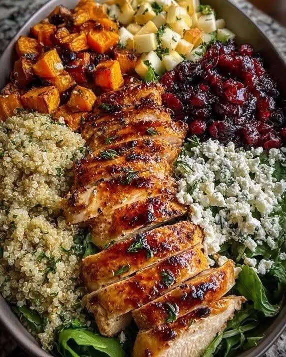 Greek Chicken Harvest Bowl with Cranberries & Feta