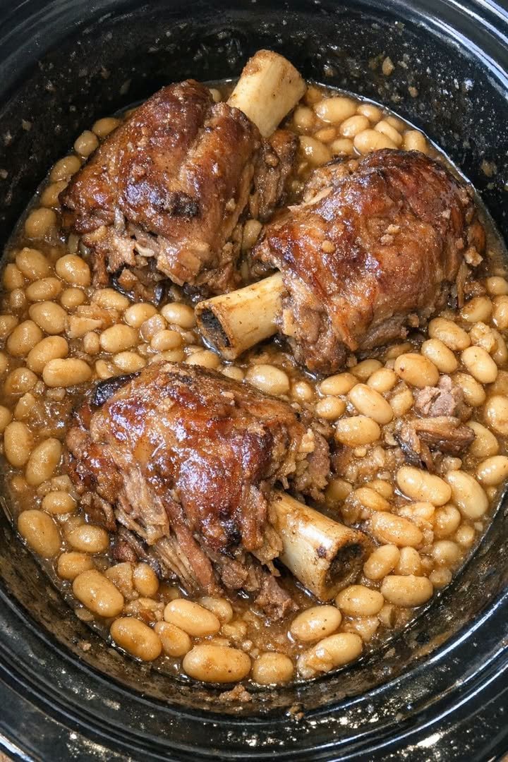Slow Cooker Depression-Era Pork Shanks & Navy Beans
