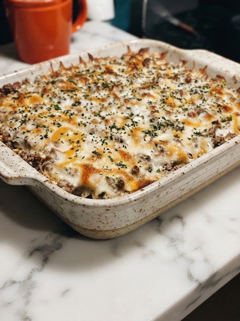Keto Ground Beef Casserole There are some dinners that are impressive because they take hours to make. And then there are dinners that are impressive because everyone goes back for seconds. This Keto Ground Beef Casserole definitely belongs in the second category. It's hearty, cheesy, creamy, and packed with savory ground beef flavor. Best of all, it doesn't require a complicated list of ingredients or hours standing in the kitchen. This is the kind of meal I love making when I'm hungry, tired, and still want something that tastes like real comfort food. I made this on a weekend recently, and it was one of those meals where I kept thinking, I should have made a bigger casserole. The smell coming from the oven was enough to get everyone wandering into the kitchen asking when dinner would be ready. And once the casserole came out, golden and bubbling around the edges, it didn't take long for everyone to grab a plate. The best part? Everyone loved it. That's always the goal with a casserole. Something warm in the middle of the table, plenty of melted cheese, and absolutely no complaints from the people you're feeding. This recipe combines seasoned ground beef with onion, garlic, cream cheese, sour cream, cheddar, and a little tomato flavor. Everything gets baked together until hot and bubbly, with a beautifully golden cheesy top. It's rich without being complicated. And because it doesn't rely on pasta, rice, or potatoes, it's a satisfying option when you're looking for a keto-friendly comfort-food dinner. ❤️ Why You'll Love This Keto Ground Beef Casserole Easy weeknight dinner Made with simple ingredients Packed with protein and cheesy goodness Creamy and incredibly satisfying Naturally low in carbohydrates when keto-friendly ingredients are used Family-friendly Great for meal prep Easy to customize Perfect for leftovers One casserole dish means easy cleanup 🛒 Ingredients For the Beef Mixture 2 lb ground beef 1 small yellow onion, finely diced 3 cloves garlic, minced 1 tablespoon olive oil, if needed 1 teaspoon salt ½ teaspoon black pepper 1 teaspoon paprika 1 teaspoon Italian seasoning ½ teaspoon onion powder ½ teaspoon garlic powder ¼ teaspoon red pepper flakes, optional For the Creamy Layer 8 oz cream cheese, softened ½ cup sour cream ½ cup shredded cheddar cheese ¼ cup grated Parmesan cheese 1 teaspoon Dijon mustard ½ teaspoon Italian seasoning ¼ teaspoon black pepper For the Topping 1½ cups shredded cheddar cheese ½ cup shredded mozzarella 2 tablespoons grated Parmesan 2 green onions, sliced Fresh parsley, optional Optional Add-Ins 1 cup sliced mushrooms 1 cup chopped spinach ½ cup diced bell pepper ¼ cup sliced jalapeños 4 slices cooked bacon, crumbled ½ teaspoon smoked paprika 👩‍🍳 How to Make Keto Ground Beef Casserole 1. Preheat the Oven Preheat your oven to 375°F (190°C). Lightly grease a 9×13-inch baking dish. Set it aside while you prepare the filling. 🥩 2. Brown the Ground Beef Heat a large skillet over medium-high heat. Add the ground beef and break it apart with a wooden spoon. Cook for approximately 6–8 minutes, stirring occasionally, until the beef is browned and cooked through. If there is a large amount of excess grease, carefully drain some of it. You want the beef flavorful and moist, but not swimming in fat. 🧅 3. Add the Onion and Garlic Add the diced onion to the skillet. Cook for approximately 3–4 minutes, until it begins to soften. Add the minced garlic and cook for another 30–60 seconds. The kitchen should already smell fantastic. 🌶️ 4. Season the Beef Add: Salt Black pepper Paprika Italian seasoning Onion powder Garlic powder Red pepper flakes Stir thoroughly. Let the beef cook for another minute so all those seasonings have a chance to bloom. Turn off the heat. 🧀 5. Make the Creamy Mixture In a medium bowl, combine: Softened cream cheese Sour cream ½ cup cheddar Parmesan Dijon mustard Italian seasoning Black pepper Stir until smooth and creamy. If your cream cheese is still cold and difficult to mix, let it sit at room temperature for a little longer. You can also microwave it for a few seconds to soften it. 🥄 6. Combine Beef and Creamy Mixture Add the creamy mixture to the seasoned ground beef. Stir until everything is evenly combined. This is where the casserole starts looking seriously delicious. The beef should be coated in that rich, creamy mixture. If you're adding spinach, mushrooms, bacon, or jalapeños, fold them in now. 🍲 7. Transfer to the Baking Dish Spoon the beef mixture into your prepared baking dish. Spread it into an even layer. Don't worry about making it perfect. We're about to cover the whole thing with cheese anyway. 🧀 8. Add the Cheese Sprinkle the shredded cheddar evenly over the beef. Add the mozzarella. Finish with the Parmesan. This is not the time to be shy with cheese. The cheese melts down into the beef while the top becomes beautifully golden and bubbly. 🔥 9. Bake Place the casserole in the preheated oven. Bake uncovered for approximately 20–25 minutes, until hot and bubbling around the edges. If you want a deeper golden top, switch the oven to broil for the final 1–2 minutes. Watch it closely. Cheese can go from perfectly golden to burnt very quickly under the broiler. 🌿 10. Rest and Serve Remove the casserole from the oven. Let it rest for about 5–10 minutes before serving. This gives the creamy filling a chance to settle. Sprinkle with sliced green onions and fresh parsley. Then scoop it onto plates while it's still warm. That first spoonful with the browned cheese on top is the best part. ⭐ Tips for the Best Keto Ground Beef Casserole Brown the beef properly Don't overcrowd the skillet. If necessary, brown the beef in batches. A good brown gives the casserole much more flavor. Drain excess grease Ground beef can release quite a bit of fat. Drain some if necessary, but don't remove every bit. A little fat keeps the casserole moist and flavorful. Soften the cream cheese This makes the creamy mixture much easier to combine. Don't overbake The casserole only needs to get hot and bubbly. Overbaking can cause the creamy filling to become dry. Let it rest Give it several minutes before serving. It will be easier to scoop and the flavors have a chance to settle. Use freshly shredded cheese Freshly shredded cheese generally melts more smoothly than many pre-shredded varieties. 🥓 Add Bacon If you love bacon, this is an easy upgrade. Cook 4–6 slices of bacon until crisp. Crumble it and stir half into the beef mixture. Sprinkle the remaining bacon over the cheese before baking. The combination of bacon, beef, and cheddar is ridiculously good. 🌶️ Make It Spicy Want some heat? Add: Jalapeños Cayenne pepper Red pepper flakes Pepper Jack cheese Hot sauce Diced green chiles A little spicy mustard also works surprisingly well in the creamy mixture. 🍄 Add Mushrooms Sauté sliced mushrooms with the ground beef and onion. Cook until the mushrooms release their moisture and become golden. Then continue with the recipe. The earthy mushrooms work beautifully with the creamy cheese sauce. 🥬 Add Spinach For an easy vegetable boost, stir 1–2 cups of fresh spinach into the hot beef mixture. Cook until the spinach wilts. If using frozen spinach, thaw it completely and squeeze out as much moisture as possible first. 🥦 Add Broccoli Cook small broccoli florets until just tender. Fold them into the beef mixture before transferring everything to the casserole dish. Then cover with cheese and bake as usual. 🥑 What to Serve With Keto Ground Beef Casserole This casserole is filling enough to be a complete meal, but a fresh side makes a great contrast. Try serving it with: Simple green salad Roasted broccoli Sautéed green beans Cauliflower mash Roasted cauliflower Steamed asparagus Zucchini noodles Cucumber salad Avocado Sautéed spinach For a simple dinner, I love pairing a scoop of casserole with a crisp green salad. 🥗 Turn It Into a Taco-Style Casserole This is one of my favorite variations. Replace the Italian seasoning with: 1 teaspoon chili powder 1 teaspoon cumin ½ teaspoon paprika ½ teaspoon garlic powder Add a little diced jalapeño. Top with cheddar and Pepper Jack. After baking, finish with: Avocado Sour cream Salsa Cilantro Green onions It becomes a delicious keto taco casserole. 🍕 Pizza-Style Keto Beef Casserole For pizza night without the crust, try this version. Add: ½ cup keto-friendly pizza sauce Italian seasoning Mozzarella Pepperoni Mushrooms Olives Top with plenty of mozzarella and bake until bubbling. It's basically pizza night in casserole form. 🧀 Cheeseburger Casserole Want a classic cheeseburger flavor? Add: Cheddar cheese Diced pickles Mustard Onion Bacon After baking, drizzle with a little sugar-free burger sauce. It's incredibly satisfying. 🥩 Try Different Ground Meat Ground beef is my favorite for this recipe, but you can switch things up. Ground Turkey A lighter option with a slightly milder flavor. Ground Chicken Works well with garlic, spinach, and Parmesan. Ground Pork Rich and flavorful, especially with mushrooms and cheddar. Beef & Pork Try half ground beef and half ground pork for an especially juicy casserole. 🧊 How to Store Leftovers Allow the casserole to cool before transferring it to an airtight container. Refrigerate for up to 3–4 days. This makes a great meal-prep option because the leftovers reheat beautifully. 🔥 How to Reheat Oven Cover the portion loosely with foil and heat at 350°F (175°C) until hot. Microwave For a quick lunch, microwave an individual portion until heated through. Add a little extra cheese before reheating if you want. Skillet Place a portion in a skillet over low heat. Cover and warm gently until hot. ❄️ Can You Freeze Keto Ground Beef Casserole? Yes. Let the casserole cool completely. Transfer individual portions to freezer-safe containers or wrap the casserole tightly. Freeze for up to 2–3 months for best quality. Thaw overnight in the refrigerator before reheating. Because this casserole contains dairy, the texture may change slightly after freezing and thawing, but it can still be very tasty. ❓ Frequently Asked Questions Is ground beef keto-friendly? Plain ground beef contains essentially no carbohydrates, but the other ingredients added to a casserole can contribute carbs. Use keto-friendly sauces and seasonings if you're following a strict keto plan. Can I use lean ground beef? Yes. Lean ground beef works well, although a slightly higher-fat variety can produce a richer and juicier casserole. Can I use ground turkey? Absolutely. Ground turkey is an easy substitute. Can I make this without cream cheese? Yes. You can substitute additional sour cream or use a combination of heavy cream and shredded cheese, although the texture will be somewhat different. Can I use cottage cheese? Yes. Blended cottage cheese can make a creamy, protein-rich filling. Can I make this ahead of time? Definitely. Assemble the casserole, cover it, and refrigerate it for up to about 24 hours. When you're ready to cook, remove it from the refrigerator while the oven preheats and bake until hot and bubbling. Can I add vegetables? Absolutely. Mushrooms, spinach, broccoli, zucchini, cauliflower, and bell peppers all work well. Cook watery vegetables first so they don't release too much moisture into the casserole. Why is my casserole watery? The most common reason is excess moisture from the beef or vegetables. Drain excess grease from the beef and sauté vegetables before adding them. Can I make this spicy? Yes. Add jalapeños, cayenne, hot sauce, Pepper Jack, or extra red pepper flakes. Can I use different cheese? Of course. Try cheddar, Monterey Jack, Colby Jack, mozzarella, Pepper Jack, or a combination. How do I make the top extra crispy? Add a little extra Parmesan over the cheese during the final few minutes of baking. You can also broil the casserole briefly at the end. Can I make this in a smaller baking dish? Yes. If you're making a half batch, an 8×8-inch baking dish works well. Keep an eye on the cooking time because a smaller casserole may heat more quickly. Is this good for meal prep? Absolutely. Portion it into individual containers and refrigerate for easy lunches or dinners throughout the week. 🍽️ Recipe at a Glance Recipe: Keto Ground Beef Casserole Prep Time: 15 minutes Cook Time: 25 minutes Total Time: About 40 minutes Servings: 6 Course: Main Course Cuisine: American-Inspired Method: Stovetop + Oven Ingredients Beef 2 lb ground beef 1 small onion 3 cloves garlic 1 teaspoon salt ½ teaspoon black pepper 1 teaspoon paprika 1 teaspoon Italian seasoning ½ teaspoon onion powder ½ teaspoon garlic powder ¼ teaspoon red pepper flakes Creamy Mixture 8 oz cream cheese ½ cup sour cream ½ cup cheddar ¼ cup Parmesan 1 teaspoon Dijon mustard ½ teaspoon Italian seasoning ¼ teaspoon black pepper Topping 1½ cups cheddar ½ cup mozzarella 2 tablespoons Parmesan Green onions Fresh parsley 📝 Instructions Preheat oven to 375°F (190°C) and grease a 9×13-inch baking dish. Brown the ground beef in a large skillet. Drain excess grease if necessary. Add onion and cook until softened. Add garlic and cook for 30–60 seconds. Season with paprika, Italian seasoning, onion powder, garlic powder, salt, pepper, and red pepper flakes. Mix softened cream cheese, sour cream, cheddar, Parmesan, Dijon, and seasonings in a bowl. Stir the creamy mixture into the seasoned beef. Transfer to the prepared baking dish. Top with cheddar, mozzarella, and Parmesan. Bake uncovered for 20–25 minutes. Broil for 1–2 minutes if you want a deeper golden top. Rest for 5–10 minutes. Garnish with green onions and parsley. Serve warm. ❤️ Final Thoughts Some dinners are complicated. Some dinners require three different pans, a sink full of dishes, and an entire evening. This isn't one of them. This Keto Ground Beef Casserole is the kind of recipe I want at the end of a busy day. It's warm. It's cheesy. It's creamy. It's comforting. And it fills the kitchen with that incredible smell that makes everyone start asking, “Is dinner ready yet?” I especially love recipes like this on weekends when I want something cozy without spending the whole afternoon cooking. Put the casserole together, slide it into the oven, and suddenly the whole house smells amazing. Then it comes out bubbling and golden, you let it rest for a few minutes, and everyone gathers around the table. That's my kind of comfort food. And if there's one lesson I've learned from making casseroles like this, it's this: Always make enough for seconds. Because when the beef is seasoned just right, the filling is creamy, and the cheese on top is bubbling and golden... One serving is probably not going to be enough. 🧀❤️