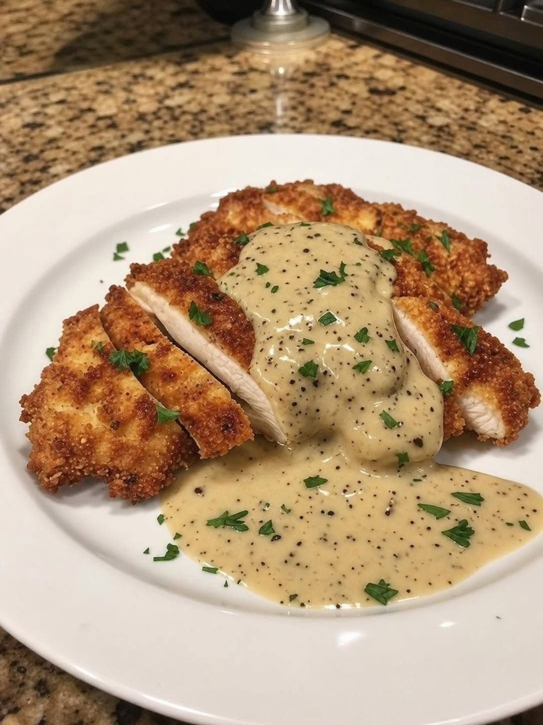 Keto Chicken with Creamy Garlic Sauce and Parmesan Crust There are chicken dinners that are perfectly fine. And then there are chicken dinners that make everyone stop after the first bite and say, “Okay, you need to make this again.” This Keto Chicken with Creamy Garlic Sauce and Parmesan Crust is definitely in that second category. I love recipes like this because they make an ordinary package of chicken breasts feel like something you'd order at a cozy little restaurant. The outside gets golden and beautifully crisp from a savory Parmesan crust, while the chicken stays tender and juicy inside. Then there's the sauce. Oh, that sauce. It's creamy, garlicky, buttery, and loaded with Parmesan flavor. It comes together right in the same skillet, picking up all those delicious browned bits left behind by the chicken. The first time I made this, I was expecting a good dinner. I wasn't expecting everyone to hover around the skillet asking when it was ready. I served it on a relaxed weekend with some roasted vegetables on the side, and by the time dinner was over, there wasn't much sauce left either. Someone actually used a piece of broccoli to scoop up the last little bit. That's when I knew this recipe was staying. The best part is that you don't need breadcrumbs to get that delicious Parmesan crust. Finely grated Parmesan forms a wonderfully savory coating that becomes golden and crisp in the skillet. And because there's no flour or traditional breading, it's an easy recipe to fit into a keto-style meal. Crispy chicken. Creamy garlic sauce. Plenty of Parmesan. Honestly, what more could you ask for? ❤️ Why You'll Love This Keto Parmesan Chicken Crispy, golden Parmesan crust No breadcrumbs or traditional flour Tender, juicy chicken Rich and creamy garlic sauce Ready in about 30–35 minutes Made mostly in one skillet Perfect for busy weeknights Fancy enough for guests Naturally low in carbohydrates when keto-friendly ingredients are used Easy to customize Absolutely delicious with roasted vegetables The basic technique is simple: coat chicken cutlets in Parmesan, sear until golden, then make a garlic cream sauce in the same pan. Similar Parmesan-crusted recipes use this approach because the browned chicken bits add extra flavor to the sauce. 🛒 Ingredients For the Parmesan-Crusted Chicken 2 large boneless, skinless chicken breasts, about 1½ pounds total 1 cup finely grated Parmesan cheese 1 teaspoon garlic powder 1 teaspoon Italian seasoning ½ teaspoon smoked paprika ½ teaspoon onion powder ½ teaspoon salt ¼ teaspoon black pepper 1 large egg 2 tablespoons olive oil 1 tablespoon butter For the Creamy Garlic Sauce 2 tablespoons unsalted butter 4 cloves garlic, finely minced ½ cup low-sodium chicken broth 1 cup heavy whipping cream ½ cup freshly grated Parmesan cheese ½ teaspoon Italian seasoning ¼ teaspoon black pepper ¼ teaspoon red pepper flakes, optional 1 tablespoon chopped fresh parsley Optional Garnish Extra Parmesan Fresh parsley Lemon wedges Fresh thyme Cracked black pepper 👩‍🍳 How to Make Keto Chicken With Creamy Garlic Sauce 1. Slice the Chicken Place the chicken breasts on a cutting board. If they're very thick, slice them horizontally into thinner cutlets. You can also place them between two pieces of plastic wrap or parchment and gently pound them to an even thickness. Aim for approximately ½ inch thick. This is important because evenly sized chicken cooks more consistently and gives you a much better crust-to-chicken ratio. 🧂 2. Season the Chicken Pat the chicken completely dry with paper towels. Season both sides lightly with salt and black pepper. Remember that Parmesan is naturally salty, so you don't need a heavy hand with the salt. 🧀 3. Prepare the Parmesan Crust In a shallow bowl, combine: Parmesan Garlic powder Italian seasoning Smoked paprika Onion powder Black pepper Mix well. In a second shallow bowl, whisk the egg. Dip each chicken cutlet into the egg, making sure it's lightly coated. Let any excess egg drip away. Then press the chicken firmly into the Parmesan mixture. Don't just sprinkle the Parmesan over the chicken. Press it on. You want as much of that cheesy mixture as possible to adhere to the surface. 🔥 4. Heat the Skillet Place a large skillet over medium heat. Add the olive oil and butter. Allow the butter to melt and the skillet to become hot, but don't let the butter burn. You want enough heat to crisp the Parmesan without scorching it. 🍗 5. Cook the Chicken Carefully place the Parmesan-coated chicken into the skillet. Leave enough room between the pieces. If your skillet is too small, cook in batches. Let the chicken cook undisturbed for approximately 4–6 minutes on the first side. This is one of those moments when patience really pays off. Don't keep lifting the chicken to see whether the crust is ready. Let it sit. Once the Parmesan crust is deeply golden and releases naturally from the skillet, carefully flip the chicken. Cook the second side for another 4–5 minutes, depending on thickness. The chicken should reach an internal temperature of 165°F (74°C). Transfer the cooked chicken to a clean plate and loosely cover it with foil. 🧄 6. Start the Garlic Sauce Don't clean the skillet. Those browned Parmesan bits left behind are flavor. Reduce the heat to medium-low. Add the butter. Once melted, add the minced garlic. Cook for approximately 30–60 seconds, stirring constantly. You want the garlic fragrant and lightly softened. Don't let it turn dark brown. Burned garlic can make an otherwise beautiful cream sauce taste bitter. 🥣 7. Deglaze the Pan Pour in the chicken broth. Use a wooden spoon or silicone spatula to scrape the bottom of the skillet. Those little browned pieces of Parmesan and seasoning will loosen and become part of your sauce. Let the broth simmer for about 1–2 minutes. 🥛 8. Add the Heavy Cream Pour in the heavy cream. Add the Italian seasoning, black pepper, and optional red pepper flakes. Stir gently. Bring the sauce to a gentle simmer. Don't boil it aggressively. Cream sauces generally behave much better when they're cooked slowly over moderate heat. Similar recipes also recommend maintaining a gentle simmer when combining cream and Parmesan. 🧀 9. Add More Parmesan Lower the heat. Gradually stir in the freshly grated Parmesan. Keep stirring until the cheese melts into the cream and the sauce becomes smooth. Simmer for approximately 3–5 minutes, or until it thickens enough to coat the back of a spoon. If it becomes too thick, add a small splash of chicken broth. If it seems too thin, let it simmer for another minute or two. 🍗 10. Return the Chicken Place the Parmesan-crusted chicken back into the skillet. Spoon the creamy garlic sauce around the chicken rather than pouring a huge amount directly over the crust. This helps preserve some of that delicious crisp texture. Let the chicken warm in the sauce for approximately 1–2 minutes. Then remove the skillet from the heat. 🌿 11. Garnish and Serve Sprinkle the chicken with fresh parsley. Add a little extra Parmesan if you like. A tiny squeeze of fresh lemon juice is also wonderful if you want to cut through the richness of the sauce. Serve immediately. And don't forget to spoon some of that garlic Parmesan sauce onto every plate. ⭐ Secrets to the Best Parmesan Crust Pat the chicken dry This is one of the most important steps. A wet chicken breast makes it much harder for the Parmesan coating to stick. Use finely grated Parmesan Very finely grated Parmesan creates a more even crust and adheres better to the chicken. Freshly grated Parmesan is especially useful for both the crust and sauce. Press the Parmesan on firmly Don't be shy here. Press the chicken into the Parmesan mixture so it forms a proper coating. Don't move the chicken too soon Give the first side time to brown and form a crust. Moving it constantly can cause the coating to break apart. Keep the heat moderate Too much heat can burn Parmesan before the chicken is cooked. Medium heat is your friend. 🥛 How to Make the Cream Sauce Perfect The sauce is simple, but there are a few little tricks that make a big difference. Use heavy cream Heavy cream gives you the richest texture and helps the sauce thicken naturally. Add Parmesan over lower heat Once the cream is hot, lower the heat before adding the Parmesan. This helps keep the sauce smooth. Don't boil the sauce aggressively A gentle simmer is enough. Taste before adding more salt Parmesan and chicken broth can both contain quite a bit of sodium. Taste first. Then adjust. Don't walk away Cream sauce doesn't take long to come together. Keep an eye on it and stir occasionally. 🥦 What to Serve With Keto Parmesan Chicken This chicken is rich, so I love pairing it with simple vegetables. Try: Roasted broccoli Garlic butter asparagus Cauliflower mash Sautéed spinach Roasted Brussels sprouts Green beans Zucchini noodles Cauliflower rice Roasted mushrooms Simple green salad One of my favorite combinations is this chicken with roasted broccoli. The broccoli picks up some of the creamy garlic sauce, and the combination is absolutely delicious. 🥓 Easy Variations Bacon Parmesan Chicken Cook chopped bacon until crisp before making the chicken. Set it aside and sprinkle the bacon over the finished dish. You can also stir some into the cream sauce. Spinach Garlic Parmesan Chicken Add 2–3 cups of fresh baby spinach to the sauce during the final couple of minutes. Let it wilt before returning the chicken. Mushroom Parmesan Chicken Sauté 8 ounces of sliced mushrooms in the skillet before making the sauce. Cook until golden, then continue with the cream sauce. Cajun Parmesan Chicken Add 1 teaspoon Cajun seasoning to the Parmesan coating. You can also add a little extra to the cream sauce. Lemon Parmesan Chicken Add 1–2 tablespoons fresh lemon juice to the finished sauce. The acidity gives the rich cream sauce a beautiful lift. Jalapeño Parmesan Chicken Add finely diced jalapeño to the sauce for a spicy version. Pepper Jack can replace some of the Parmesan if you want even more heat. 🍋 Why Lemon Works So Well The creamy sauce is rich. Parmesan is salty and savory. Garlic is intense. A small amount of lemon adds acidity that helps balance everything. You don't need much. Start with a teaspoon or two. Taste. Then add more if you want. 🧀 Can I Use Mozzarella Instead of Parmesan? You can, but I wouldn't replace all the Parmesan. Mozzarella melts differently and doesn't create the same savory crust. If you want to experiment, use a combination of Parmesan and a small amount of mozzarella. Parmesan should remain the star of the crust. 🍗 Can I Use Chicken Thighs? Absolutely. Boneless, skinless chicken thighs work beautifully. They are naturally more forgiving than chicken breasts and tend to stay juicy. Because they're different sizes and thicknesses, use the internal temperature rather than relying strictly on the cooking time. 🥩 Can I Use Chicken Tenders? Yes. Chicken tenders are a great option when you want smaller portions. They will cook more quickly, so keep a close eye on them. 🧊 Storage Store leftover chicken and sauce in an airtight container in the refrigerator for up to 3–4 days. For the best texture, keep the chicken and sauce separate if possible. That way, you can reheat the chicken without completely softening the Parmesan crust. 🔥 How to Reheat The best method is a skillet or oven. Place the chicken in a skillet over low heat and warm gently. Heat the sauce separately over low heat. If the sauce has thickened too much, add a splash of chicken broth or heavy cream. Avoid high heat. Cream sauces can separate, and chicken can dry out quickly when reheated aggressively. ❄️ Can You Freeze Parmesan Crusted Chicken? You can freeze the cooked chicken, but the Parmesan crust will not be quite as crisp after thawing. The cream sauce is also best when freshly made. For the best results, freeze the cooked chicken separately and prepare fresh sauce when you're ready to serve it. 🥘 Can I Make This Ahead? You can prepare the chicken cutlets and Parmesan coating a few hours ahead and keep them refrigerated. For the best crust, cook the chicken shortly before serving. The sauce can also be prepared in advance and gently reheated. If the sauce thickens in the refrigerator, simply loosen it with a splash of broth or cream. ❓ Frequently Asked Questions Is Parmesan crusted chicken keto? This version can fit a keto-style diet because it skips traditional flour and breadcrumbs and uses Parmesan as the main crust ingredient. However, exact carbohydrate content depends on the brands and quantities of all ingredients used. Do I need almond flour? No. This recipe uses Parmesan as the crust, so almond flour isn't necessary. Why is my Parmesan crust falling off? The chicken may have been too wet, or the Parmesan wasn't pressed firmly enough onto the surface. Pat the chicken very dry, coat it with egg, then press the Parmesan mixture firmly onto both sides. Why did my Parmesan burn? The skillet was probably too hot. Parmesan can brown quickly, so medium heat is ideal. Why is my cream sauce too thin? Let it simmer gently for another minute or two. The sauce will also thicken slightly as it cools. Why did my sauce separate? The heat may have been too high. Keep the sauce at a gentle simmer and avoid aggressively boiling the cream. Can I add spinach? Yes. Baby spinach is excellent with garlic, Parmesan, and cream. Can I add mushrooms? Definitely. Browned mushrooms make this dish even more savory. Can I make this without the egg? You can try pressing the Parmesan directly onto the chicken, but the egg helps the crust adhere more reliably. Can I use pre-grated Parmesan? You can, but freshly grated Parmesan generally gives the best texture and melting behavior. How do I keep the crust crispy? Don't completely cover the chicken with sauce. Spoon the sauce around and underneath it, then serve immediately. For leftovers, store the chicken separately from the sauce and reheat the chicken in the oven or air fryer. What temperature should chicken reach? Chicken should reach an internal temperature of 165°F (74°C) at the thickest part. 🍽️ Recipe at a Glance Prep Time: 10 minutes Cook Time: 20–25 minutes Total Time: About 30–35 minutes Servings: 4 Category: Dinner Method: Skillet Cuisine: Italian-American inspired Diet: Keto-friendly adaptation ❤️ The Chicken Dinner That Feels Like a Treat I love a dinner that makes an ordinary evening feel a little special. This Keto Chicken with Creamy Garlic Sauce and Parmesan Crust does exactly that. The chicken gets golden and crisp around the edges, while the inside stays tender and juicy. Then there's that creamy garlic Parmesan sauce. It's rich. It's savory. It's full of garlic. And it makes every bite of chicken taste even better. I especially love making this when I'm craving something comforting but don't want a complicated recipe. It feels indulgent without requiring a pile of ingredients or hours in the kitchen. Put some roasted broccoli beside it. Add a little extra Parmesan. Maybe squeeze over some lemon. Then sit down and enjoy it while it's hot. And don't be surprised if everyone suddenly gets very interested in the skillet. Because once that creamy garlic sauce hits the crispy Parmesan chicken, disappearing dinner syndrome tends to happen. Golden chicken, crispy Parmesan, creamy garlic sauce, and plenty of reasons to go back for seconds.