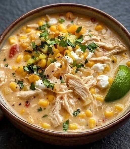 Mexican Street Corn White Chicken Chili There are some recipes that make you hungry just from the smell. This Mexican Street Corn White Chicken Chili is definitely one of them. I love a good bowl of white chicken chili, especially when it's creamy, cozy, and loaded with tender chicken and beans. But the first time I added the flavors of Mexican street corn to the mix, I knew I had found something special. Sweet corn. Tender shredded chicken. Creamy broth. A little heat from jalapeño and green chiles. Fresh lime. Cilantro. And that salty, crumbly finish of cotija cheese. It's everything I love about Mexican street corn, or elote, transformed into a hearty bowl of chili. Current recipes for this style commonly pair corn and chicken with white beans, creamy ingredients, lime, cilantro, and cotija to recreate those sweet, salty, tangy street-corn flavors. I made a pot of this on a weekend when I wanted something comforting without making an entire production out of dinner. My family kept wandering into the kitchen asking what smelled so good. By the time I served it, everyone was ready. And the toppings were almost as exciting as the chili itself. A little extra corn. A sprinkle of cotija. Fresh cilantro. A few jalapeño slices. And a generous squeeze of lime. That first spoonful was creamy, savory, slightly sweet, tangy, and just spicy enough. It's the kind of dinner that makes you want to curl up with a warm bowl and forget about everything else for a while. ❤️ Why You'll Love This Mexican Street Corn White Chicken Chili Creamy, cozy, and incredibly flavorful Inspired by the bold flavors of Mexican street corn Packed with tender shredded chicken Sweet corn adds natural sweetness and texture White beans make the chili hearty and filling Lime keeps the creamy broth bright and fresh Cotija adds the perfect salty finish Easy enough for a weeknight dinner Great for meal prep Perfect for family dinners, game days, or casual gatherings Easy to make more or less spicy And honestly, the toppings are half the fun. Don't be shy with them. 🛒 Ingredients For the Chili 1 ½ pounds boneless, skinless chicken breasts 1 tablespoon olive oil 1 medium yellow onion, diced 3 cloves garlic, minced 1 jalapeño, seeded and finely diced 1 can (4 ounces) diced green chiles 1 teaspoon ground cumin 1 teaspoon chili powder ½ teaspoon smoked paprika ½ teaspoon dried oregano 1 teaspoon salt ½ teaspoon black pepper 4 cups low-sodium chicken broth 2 cans (15 ounces each) cannellini or Great Northern beans, drained and rinsed 3 cups corn kernels, fresh or frozen 4 ounces cream cheese, softened and cut into cubes ½ cup sour cream or Mexican crema Juice of 1 lime For the Street Corn Topping ½ cup crumbled cotija cheese ¼ cup chopped fresh cilantro Extra corn Thinly sliced jalapeño Lime wedges Chili powder or Tajín, optional Crushed tortilla chips or tortilla strips, optional The combination of corn, lime, cotija, cilantro, and chili seasoning is what gives this chili its unmistakable street-corn personality. 🌽 The Secret to the Best Street Corn Flavor You could simply dump the corn into the chili. And it would still be delicious. But if you have a few extra minutes, char the corn first. This is one of my favorite little tricks. Heat a large skillet over medium-high heat and add the corn. Cook it for several minutes, stirring occasionally, until some of the kernels develop deep golden-brown or lightly charred spots. You don't want every kernel to be black. You just want those little browned edges. That extra bit of caramelization makes the corn taste sweeter and more intense, and it gives the chili more of that grilled-elote feeling. Current recipes for the dish specifically use skillet-roasted or charred corn to deepen the street-corn flavor. Set some of the beautifully browned corn aside for topping. Trust me on this one. 👩‍🍳 How to Make Mexican Street Corn White Chicken Chili Step 1: Season the Chicken Pat the chicken breasts dry with paper towels. Season them lightly with salt, black pepper, cumin, chili powder, and smoked paprika. You don't need a complicated marinade. The chicken will absorb plenty of flavor while it cooks in the chili. 🧅 Step 2: Sauté the Aromatics Heat the olive oil in a large Dutch oven or heavy-bottomed pot over medium heat. Add the diced onion and jalapeño. Cook for about 4–5 minutes, stirring occasionally, until the onion begins to soften. Add the minced garlic and cook for another 30–60 seconds. The kitchen should already smell incredible. 🌶️ Step 3: Add the Green Chiles and Spices Stir in the diced green chiles, cumin, chili powder, smoked paprika, oregano, salt, and black pepper. Cook for about 1 minute. Heating the spices briefly helps wake up their flavor before the broth goes into the pot. 🍗 Step 4: Add the Chicken and Broth Place the seasoned chicken breasts into the pot. Pour in the chicken broth. Add the white beans and most of the corn. Bring the mixture to a gentle simmer. Reduce the heat, cover the pot, and cook for about 20–25 minutes, or until the chicken is cooked through and tender. The chicken should reach 165°F (74°C) internally. 🔪 Step 5: Shred the Chicken Carefully remove the cooked chicken from the pot. Place it on a cutting board and let it cool for a couple of minutes. Then shred it using two forks. You can shred it finely or leave some larger pieces. I like a mixture of both. Return the shredded chicken to the pot. Give everything a good stir. 🥣 Step 6: Make It Creamy Reduce the heat to low. Add the softened cream cheese. Stir gently until it melts into the broth. Then stir in the sour cream or Mexican crema. Keep the heat low while doing this. You don't want the dairy mixture boiling aggressively. The chili should gradually turn creamy, smooth, and wonderfully rich. 🍋 Step 7: Add the Lime Now comes one of the most important steps. Add the fresh lime juice. Stir well. Taste the chili. This is when everything starts coming together. The creaminess is rich. The corn is sweet. The spices bring warmth. And the lime cuts through all of it with a bright, fresh finish. If it tastes a little flat, add another squeeze of lime and a pinch of salt. 🌽 Step 8: Finish With Street Corn Toppings Ladle the chili into bowls. Now have fun. Top each bowl with: Charred corn Crumbled cotija Fresh cilantro Jalapeño slices A sprinkle of chili powder or Tajín Crushed tortilla chips A lime wedge I especially recommend finishing with a little extra cotija and lime. That combination is hard to beat. ⭐ Tips for the Best White Chicken Chili Char the corn This is probably my number-one tip. Those browned, slightly smoky kernels add so much flavor. Don't boil the chili after adding the dairy Keep the heat gentle once the cream cheese and sour cream go in. This helps keep the texture smooth and creamy. Use fresh lime Bottled lime juice works in a pinch, but fresh lime makes a noticeable difference here. Taste before serving The amount of salt and lime you need can vary depending on your chicken broth, beans, cheese, and other ingredients. Taste and adjust. Don't forget the toppings The chili is delicious on its own, but the toppings are what really push it toward that street-corn flavor. 🌶️ How Spicy Is This Chili? I'd describe it as mild to moderately spicy, depending on the jalapeño. If you prefer a mild chili, remove all the jalapeño seeds and use only a small amount of fresh jalapeño. If you love heat, keep some seeds and add: Extra jalapeño Cayenne pepper Chipotle chili powder Hot sauce Diced serrano peppers A spoonful of chopped chipotle peppers in adobo The beauty of this recipe is that everyone can adjust the heat in their own bowl. 🧀 What Can I Use Instead of Cotija? Cotija is my favorite because it has that salty, crumbly character that works beautifully with street corn. But if you can't find it, try: Queso fresco Feta Parmesan Monterey Jack Mexican cheese blend Feta is particularly easy to find and gives the chili a similar salty contrast. 🥛 Can I Make It Without Cream Cheese? Absolutely. The cream cheese creates a rich, thick texture, but you have options. You can use: Extra sour cream Mexican crema Heavy cream Half-and-half Plain Greek yogurt If using Greek yogurt, stir it in at the very end with the heat turned low to help prevent curdling. 🍗 Can I Use Rotisserie Chicken? Yes—and this is one of my favorite shortcuts. If you already have cooked shredded chicken, skip cooking the raw chicken in the broth. Instead, simmer the beans, corn, broth, vegetables, and seasonings for about 15 minutes, then stir in the shredded chicken. Add the cream cheese, sour cream, and lime near the end. Several current versions of street-corn white chicken chili specifically recommend rotisserie chicken as a convenient shortcut. 🥘 Slow Cooker Method This recipe can also be adapted for the slow cooker. For the slow-cooker version, place the raw chicken breasts, chicken broth, onion, jalapeño, garlic, green chiles, beans, corn, and spices into the slow cooker. Cook on LOW for about 6 hours or HIGH for about 4 hours, until the chicken is cooked through and tender. Remove the chicken and shred it. Return the shredded chicken to the slow cooker. Then stir in the cream cheese and sour cream during the final portion of cooking, followed by the lime juice just before serving. A current version from Isabel Eats uses this general slow-cooker approach, adding the dairy ingredients toward the end rather than leaving them in the slow cooker for the entire cooking time. For the best street-corn flavor, I would still char the corn separately and use some of it as a topping. 🍽️ What to Serve With Mexican Street Corn White Chicken Chili This chili is filling enough to be a complete meal, but I love putting a few extras on the table. Try serving it with: Warm flour tortillas Corn tortillas Tortilla chips Mexican rice Avocado Simple green salad Guacamole Fresh salsa Pico de gallo Black bean salad Quesadillas And don't forget extra lime. There is no such thing as too many lime wedges when I'm serving this. 🌽 The Best Toppings Set up a little topping bar and let everyone build their own bowl. Creamy Sour cream Mexican crema Avocado Fresh Cilantro Red onion Lime Pico de gallo Spicy Jalapeño Serrano Hot sauce Chili flakes Tajín Crunchy Tortilla strips Crushed tortilla chips Toasted corn Cheesy Cotija Queso fresco Monterey Jack Cheddar It's especially fun for family dinners because everyone can make the bowl exactly how they like it. 🥑 Easy Variations Mexican Street Corn Turkey Chili Swap the chicken for cooked ground turkey. Brown the turkey first, then continue with the recipe. Black Bean Street Corn Chili Use black beans instead of white beans for a slightly different flavor and appearance. Extra Creamy Chili Add another 2 ounces of cream cheese if you like your chili especially thick and creamy. Smoky Chipotle Chili Add one finely chopped chipotle pepper in adobo sauce. This gives the chili a deeper smoky heat. Vegetarian Street Corn Chili Leave out the chicken and add extra beans, poblano peppers, or roasted vegetables. Bacon Street Corn Chili Crisp some bacon, crumble it over the bowls, and prepare yourself for everyone asking why you didn't make this version sooner. 🥣 How to Thicken the Chili If your chili is thinner than you'd like, don't worry. You have several options. Mash Some Beans Scoop out about ½ cup of the beans, mash them with a fork, and stir them back into the chili. This thickens the broth naturally. Simmer Uncovered Let the chili simmer uncovered for several minutes to allow some excess liquid to evaporate. Add More Cream Cheese A little extra cream cheese will make the chili richer and thicker. Blend Part of the Chili Remove a small portion of the beans and broth, blend until smooth, and stir it back into the pot. This gives the chili a thick, creamy texture without adding more dairy. 🧊 How to Store Leftovers Allow the chili to cool before transferring it to airtight containers. Refrigerate for up to 3–4 days. Store the toppings separately whenever possible. Especially the tortilla chips. Nobody wants soggy tortilla chips. When you're ready to eat, reheat the chili gently and add fresh toppings afterward. ❄️ Can You Freeze Mexican Street Corn White Chicken Chili? Yes, although creamy soups and chilis can sometimes change texture slightly after freezing. For the best result, freeze the chili before adding the sour cream or crema if you know you'll be freezing a large batch. Cool completely, transfer to freezer-safe containers, and freeze for up to 3 months for best quality. Thaw overnight in the refrigerator. Reheat gently on the stovetop and stir in fresh sour cream or crema near the end. Finish with fresh lime and toppings. 🔥 How to Reheat It Place the chili in a saucepan over medium-low heat. Stir occasionally until heated through. If it becomes too thick in the refrigerator, add a splash of chicken broth. Avoid boiling it aggressively, especially after the dairy has been added. Then brighten everything back up with a squeeze of fresh lime. ❓ Frequently Asked Questions What makes this Mexican street corn chili? The combination of sweet corn, chili seasoning, lime, creamy ingredients, cilantro, and salty cotija gives the chili the flavor profile associated with Mexican street corn. Can I use frozen corn? Absolutely. Frozen corn works beautifully. You don't even need to thaw it before adding it to the chili. For the best flavor, char it in a skillet first. Can I use canned corn? Yes. Drain it well and pat it dry before charring it in a hot skillet. Can I use chicken thighs? Yes. Boneless, skinless chicken thighs are an excellent substitute for chicken breasts and tend to stay particularly juicy. Can I use leftover chicken? Definitely. This is one of the easiest ways to speed up the recipe. Simply shred your cooked chicken and add it during the simmering stage. What beans are best? Cannellini beans and Great Northern beans are my favorites. Navy beans also work well. Can I make it dairy-free? Yes. Use a dairy-free cream cheese alternative and dairy-free sour cream or crema. Omit the cotija or replace it with a dairy-free cheese alternative. Can I make it gluten-free? The basic ingredients can be gluten-free, but always check labels on broth, seasonings, canned chiles, and other packaged ingredients if you're avoiding gluten strictly. Can I make this less spicy? Absolutely. Use a seeded jalapeño or leave it out completely. You can also reduce the chili powder and choose mild green chiles. Why add lime at the end? The lime adds acidity and brightness that balances the creamy broth and sweet corn. It's one of the ingredients that keeps the chili from tasting too heavy. Can I make this ahead? Yes. In fact, the leftovers are fantastic. The flavors have time to mingle, and the chili reheats beautifully. Add fresh lime and toppings just before serving. What if I don't have cotija? Use queso fresco, feta, or another crumbly salty cheese. Can I make it in a slow cooker? Yes. Cook the chicken, broth, beans, corn, aromatics, and spices first, then add the dairy near the end and finish with lime. 📝 Recipe at a Glance Recipe: Mexican Street Corn White Chicken Chili Prep Time: 15 minutes Cook Time: 35–45 minutes Total Time: About 1 hour Servings: 6 Course: Main Course Cuisine: Mexican-Inspired / Tex-Mex Method: Stovetop Ingredients 1 ½ pounds boneless, skinless chicken breasts 1 tablespoon olive oil 1 medium yellow onion, diced 3 cloves garlic, minced 1 jalapeño, diced 1 can diced green chiles 1 teaspoon cumin 1 teaspoon chili powder ½ teaspoon smoked paprika ½ teaspoon oregano 1 teaspoon salt ½ teaspoon black pepper 4 cups chicken broth 2 cans cannellini or Great Northern beans 3 cups corn 4 ounces cream cheese ½ cup sour cream or Mexican crema Juice of 1 lime For Topping Cotija cheese Cilantro Charred corn Jalapeño Lime wedges Tortilla chips Tajín or chili powder Instructions Season the chicken with salt, pepper, cumin, chili powder, and smoked paprika. Char the corn in a hot skillet and reserve some for topping. Sauté onion and jalapeño in olive oil until softened. Add garlic, green chiles, and spices. Add chicken, broth, beans, and most of the corn. Simmer until the chicken reaches 165°F and is tender. Remove and shred the chicken. Return the chicken to the pot. Stir in cream cheese until smooth. Stir in sour cream or crema. Add fresh lime juice. Taste and adjust seasoning. Serve with cotija, cilantro, charred corn, jalapeño, and lime. ❤️ The Kind of Chili You Make Again Some recipes become favorites because they're impressive. Others become favorites because everyone asks you to make them again. This one is definitely the second kind. I love that it starts with something familiar—creamy white chicken chili—and then takes it somewhere completely different with the flavors of Mexican street corn. The sweet corn. The creamy broth. The little kick from jalapeño. The salty cotija. The fresh cilantro. And that final squeeze of lime. Every spoonful has something going on. I especially love putting all the toppings on the table and letting everyone make their own bowl. Someone always adds extra cheese. Someone wants more jalapeño. Someone inevitably goes back for more tortilla chips. And somehow, the pot that looked like it would feed everyone for days is nearly empty by the end of dinner. That's always how I know I've found a keeper. This is the chili I want on a chilly evening, after a long day, on a relaxed weekend, or anytime I'm craving something comforting but still bright and fresh. It's cozy without being boring. Creamy without feeling flat. And packed with the kind of bold flavors that make you go back for just one more spoonful. Then another. And before you know it, your bowl is empty. Mexican street corn in a creamy chicken chili? Yes. Absolutely. And I have a feeling this one is going to become a regular at your table, too.