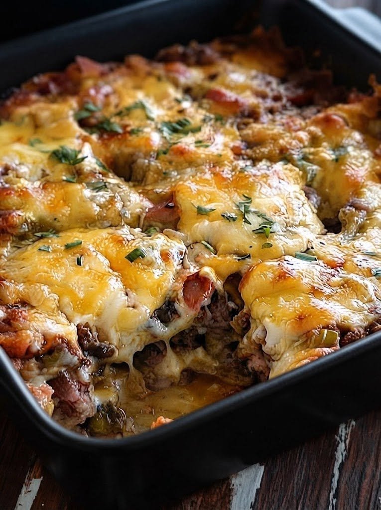 Keto Cheeseburger Casserole There are nights when you want a cheeseburger so badly that absolutely nothing else sounds right. You want the seasoned beef, the melted cheese, the tangy pickles, the mustard, maybe a little bacon—and that unmistakable cheeseburger flavor in every bite. But sometimes you don't want to fire up the grill, shape individual patties, or deal with buns. That's exactly where this Keto Cheeseburger Casserole comes in. I made this one of those weekends when everyone in the house was hungry and I wanted something comforting without spending the whole evening cooking. I had ground beef in the refrigerator, plenty of cheese, and a serious craving for a classic cheeseburger. So I decided to turn the whole thing into a casserole. Best decision. The first bite immediately tasted like a cheeseburger—but warmer, creamier, and somehow even more comforting. And the best part? Everyone loved it. There was no complicated side dish, no stack of individual burgers, and no arguing about who wanted what on their burger. Just one bubbling casserole dish in the middle of the table. By the end of dinner, there wasn't much left. That's usually how I know I've found a keeper. 🍔 Why You'll Love This Keto Cheeseburger Casserole Big classic cheeseburger flavor in every bite No bun, flour, breadcrumbs, or pasta needed Creamy, cheesy, and incredibly satisfying Easy enough for a busy weeknight Uses simple ingredients Family-friendly and easy to customize Great for meal prep Delicious reheated the next day Perfect for adding your favorite burger toppings If you love cheeseburgers, this casserole is basically comfort food wearing its keto-friendly clothes. 🛒 Ingredients For the Casserole 1½ pounds ground beef 1 tablespoon olive oil ½ medium yellow onion, finely diced 3 cloves garlic, minced 4 ounces cream cheese, softened and cubed 2 tablespoons sugar-free ketchup 1 tablespoon yellow mustard 1 tablespoon Worcestershire sauce ½ teaspoon smoked paprika ½ teaspoon garlic powder ½ teaspoon onion powder ½ teaspoon salt ¼ teaspoon black pepper 1 cup shredded sharp cheddar cheese ½ cup shredded mozzarella cheese For the Topping ½ cup shredded cheddar cheese ¼ cup dill pickles, chopped 4 slices cooked bacon, crumbled 1–2 tablespoons chopped fresh parsley Optional: sliced green onions Optional Burger Sauce ¼ cup mayonnaise 1 tablespoon sugar-free ketchup 1 tablespoon yellow mustard 1 tablespoon finely chopped dill pickles 1 teaspoon pickle juice 👩‍🍳 How to Make Keto Cheeseburger Casserole 1. Preheat the Oven Preheat your oven to 375°F (190°C). Lightly grease a 9×13-inch baking dish or similar casserole dish. Set it aside while you prepare the beef mixture. 🥩 2. Brown the Ground Beef Heat the olive oil in a large skillet over medium-high heat. Add the ground beef and break it apart with a wooden spoon or spatula. Cook for approximately 7–10 minutes, stirring occasionally, until the beef is browned and cooked through. If there is a large amount of excess grease, carefully drain it. You want the beef flavorful and juicy, but not swimming in fat. 🧅 3. Add the Onion and Garlic Add the diced onion to the skillet. Cook for about 3–4 minutes, until the onion begins to soften. Add the minced garlic and cook for another 30–60 seconds. That little bit of garlic makes a huge difference. The kitchen should already smell like you're making something special. 🧀 4. Make It Creamy Reduce the heat to medium-low. Add the cream cheese to the skillet. Stir until it begins to melt into the beef. Don't rush this step. Letting the cream cheese soften and blend into the warm beef creates the creamy base that makes this casserole so satisfying. 🍔 5. Add the Cheeseburger Flavor Stir in: Sugar-free ketchup Yellow mustard Worcestershire sauce Smoked paprika Garlic powder Onion powder Salt Black pepper Mix everything thoroughly. Taste the beef mixture. This is your chance to adjust the seasoning. Want more mustard? Add it. Love pickles? Add a spoonful of chopped pickles directly into the beef. Want it spicy? A little cayenne or hot sauce works beautifully. 🧀 6. Add the Cheese Stir 1 cup of shredded cheddar and ½ cup of mozzarella into the beef mixture. Continue stirring until the cheese is mostly melted and everything looks creamy and well combined. At this point, you may find yourself standing over the skillet with a spoon. I won't judge. 🍲 7. Transfer to the Casserole Dish Spoon the cheeseburger mixture into your prepared baking dish. Spread it into an even layer. Sprinkle the remaining ½ cup cheddar cheese over the top. This is the layer that becomes beautifully melted and bubbly in the oven. 🥓 8. Add the Burger Toppings Scatter the chopped pickles and crumbled bacon over the cheese. You can also save the pickles for after baking if you prefer them extra crisp and tangy. For me, I love having some baked into the casserole and adding a few fresh ones on top afterward. 🔥 9. Bake Place the casserole in the preheated oven. Bake for approximately 15–20 minutes, or until the cheese is completely melted and the casserole is hot and bubbling around the edges. If you want a more golden top, switch the oven to broil for 1–2 minutes at the end. Watch it carefully. Cheese can go from beautifully golden to burnt surprisingly quickly. ⏳ 10. Let It Rest Remove the casserole from the oven and let it rest for about 5–10 minutes before serving. I know. Waiting is difficult when the entire kitchen smells like cheeseburgers. But that short rest gives everything a chance to settle, making the casserole easier to scoop. 🥒 11. Finish With Your Favorite Toppings Just before serving, add chopped fresh pickles, bacon, parsley, or green onions. You can also drizzle the top with the quick burger sauce. Then grab a spoon and dig in. 🍔 Easy Burger Sauce If you want that unmistakable fast-food-style cheeseburger flavor, make this simple sauce. Combine: ¼ cup mayonnaise 1 tablespoon sugar-free ketchup 1 tablespoon mustard 1 tablespoon chopped dill pickles 1 teaspoon pickle juice Stir until smooth. Drizzle it over individual servings. It takes less than two minutes and adds a fantastic tangy finish. 🥓 Delicious Variations One of my favorite things about this casserole is how easy it is to change. Bacon Cheeseburger Casserole Add extra crispy bacon throughout the beef mixture and sprinkle more over the top. Because there is no such thing as too much bacon on a cheeseburger. Jalapeño Cheeseburger Casserole Add diced jalapeños to the beef mixture. For even more heat, add a pinch of cayenne. Mushroom Swiss Cheeseburger Casserole Sauté sliced mushrooms with the onions. Replace some or all of the cheddar with Swiss cheese. BBQ Bacon Cheeseburger Add a little sugar-free BBQ sauce to the beef and finish with bacon and cheddar. Pickle Lovers' Cheeseburger Casserole Add chopped dill pickles directly to the beef mixture and serve extra pickles on top. The acidity cuts through all that rich, cheesy goodness. Spicy Cheeseburger Casserole Add jalapeños, red pepper flakes, hot sauce, or cayenne. Top with pepper jack instead of mozzarella. Pizza Burger Casserole Add Italian seasoning, mozzarella, and a small amount of sugar-free pizza sauce. Top with crispy pepperoni. 🥬 Keto-Friendly Toppings Treat this casserole like a giant cheeseburger and build your own toppings bar. Try: Dill pickles Lettuce Tomato Green onions Jalapeños Crispy bacon Avocado Sugar-free ketchup Mustard Mayonnaise Burger sauce Pickled onions Sautéed mushrooms For the freshest contrast, I especially love adding shredded lettuce and chopped pickles right before serving. The warm casserole with cool, crunchy toppings is fantastic. 🥗 What to Serve With Keto Cheeseburger Casserole This casserole is filling enough to stand on its own, but a fresh side makes the meal feel complete. Try serving it with: Simple green salad Cucumber salad Roasted broccoli Cauliflower mash Sautéed green beans Brussels sprouts Coleslaw Zucchini fries Cauliflower tots Avocado salad For a true burger-night experience, serve it with pickles and a crisp salad. You won't even miss the bun. ⭐ Tips for the Best Keto Cheeseburger Casserole Use flavorful ground beef Ground beef with enough fat provides better flavor and keeps the casserole from becoming dry. Drain excess grease A little fat is wonderful. Too much can make the casserole greasy. Soften the cream cheese Softened cream cheese melts much more easily into the beef. Use freshly shredded cheese Freshly shredded cheese generally melts beautifully and gives you a smoother casserole. Don't overbake Everything is already cooked before the casserole goes into the oven. You're mainly heating it through and melting the cheese. Let it rest Give it a few minutes before serving. It makes the casserole easier to scoop and keeps the layers together. Don't forget the pickles They might look like a small finishing touch, but that tangy bite is what makes the whole dish taste even more like a cheeseburger. 🧊 Storage Allow leftover casserole to cool before transferring it to an airtight container. Store in the refrigerator for up to 3–4 days. For individual portions, simply reheat in the microwave until hot. For a larger portion, reheat covered in the oven at 350°F (175°C) until warmed through. Add fresh pickles or lettuce after reheating for the best texture. ❄️ Can You Freeze Keto Cheeseburger Casserole? Yes. Allow the casserole to cool completely, then transfer it to a freezer-safe container. You can freeze individual portions or the entire casserole. For best quality, use within about 2–3 months. Thaw overnight in the refrigerator before reheating. The texture may be slightly different after freezing because of the dairy, but it still makes a convenient make-ahead meal. 🍽️ Can I Make It Ahead? Absolutely. Prepare the beef mixture and transfer it to your casserole dish. Let it cool, cover, and refrigerate. When you're ready to bake, add the cheese topping and bake until hot and bubbling. If the casserole is very cold from the refrigerator, it may need a little extra time in the oven. ❓ Frequently Asked Questions Is cheeseburger casserole keto? It can be keto-friendly when made with low-carb ingredients such as ground beef, cheese, cream cheese, mustard, and sugar-free ketchup. Always check packaged sauces and condiments because their carbohydrate content can vary. Can I leave out the cream cheese? Yes. The casserole will be less creamy, but you can replace it with a little extra shredded cheese and a splash of heavy cream. Can I use ground turkey? Absolutely. Ground turkey works well, although the finished casserole will have a lighter flavor than one made with ground beef. Can I use mozzarella instead of cheddar? Yes. Mozzarella gives you an especially stretchy, mild cheese layer. For stronger cheeseburger flavor, I prefer sharp cheddar. Can I add eggs? Yes. For a firmer, quiche-like casserole, whisk a few eggs with heavy cream and incorporate them into the mixture before baking. Can I make this without onions? Definitely. Simply leave them out or replace them with finely chopped green onions. What makes it taste like a cheeseburger? It's the combination of seasoned beef, cheddar, mustard, ketchup, Worcestershire sauce, pickles, and creamy cheese. The toppings really bring the burger flavor home. Can I make it spicy? Yes. Add jalapeños, cayenne, hot sauce, red pepper flakes, or pepper jack cheese. Why is my casserole greasy? This usually happens when the ground beef releases a lot of fat. Drain excess grease after browning the beef before adding the cream cheese. Can I make it in a skillet? Yes. If you use an oven-safe skillet, you can assemble the entire casserole in the same pan and finish it in the oven. That's especially convenient when you don't want extra dishes. 🍽️ Recipe at a Glance Prep Time: 15 minutes Cook Time: 20 minutes Resting Time: 5–10 minutes Total Time: About 40–45 minutes Servings: 6–8 Category: Main Course / Casserole Cuisine: American-inspired Cooking Method: Stovetop + Oven ❤️ The Cheeseburger Craving Is Officially Handled Some recipes are created because you have a few ingredients that need to be used. Others happen because you are craving something so specific that you can't stop thinking about it. This casserole was definitely the second kind. I wanted a cheeseburger. Not a salad that reminded me of a cheeseburger. Not a complicated low-carb substitute. A real, comforting, cheesy, saucy cheeseburger experience. And this delivered. The beef is savory and seasoned, the cream cheese makes everything rich and creamy, the cheddar melts into that irresistible golden layer, and the pickles add just enough tang to keep every bite interesting. It's the kind of dinner where everyone quietly eats for the first few minutes because they're too busy enjoying it. Then someone asks: “Is there any more?” And if you've made it once, you'll already know the answer. Next time, make a double batch. Because this is one of those casseroles that disappears much faster than you expect. All the cheeseburger comfort. None of the bun. Just grab a fork and dig in.