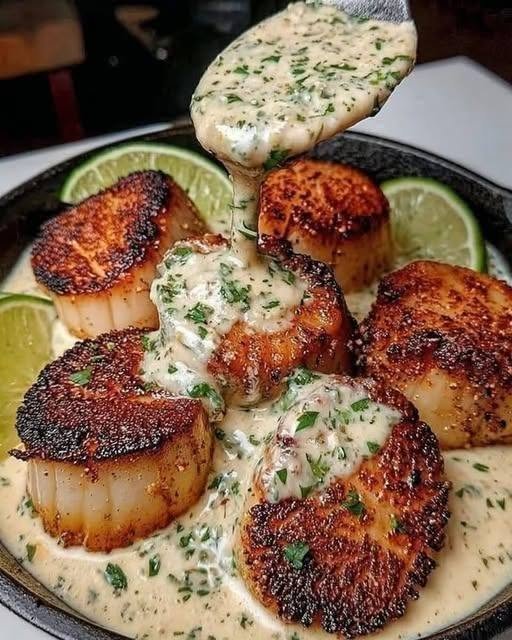 Sizzling Scallops with Zesty Lime Cilantro Sauce