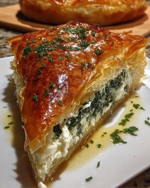 Authentic Greek Spanakopita – Spinach and Feta Pie There are some recipes that immediately transport you somewhere else. For me, Authentic Greek Spanakopita does exactly that. The moment I smell buttery phyllo baking in the oven, I know something special is happening. Crispy golden layers on top. A savory spinach and feta filling underneath. Fresh herbs. A little olive oil. And that unmistakable salty, tangy flavor of Greek feta. I made spanakopita recently for a weekend family dinner, and I honestly wondered if I had made enough. I shouldn't have worried. The first piece disappeared almost immediately. Then another. Someone asked if there was more. And before long, the beautiful golden pie I'd been so proud of was reduced to a few crumbs on the serving plate. That's always the best compliment a recipe can receive. What I love about spanakopita is that it feels impressive without being unnecessarily complicated. Yes, working with phyllo takes a little care. But once you understand the basics—keep the sheets covered, brush them gently with olive oil or butter, and don't worry if one tears—you'll find that it's actually a very forgiving recipe. The filling is wonderfully simple. Spinach. Feta. Fresh herbs. Eggs. A little onion or scallion. And enough seasoning to let everything shine. Then the whole thing gets wrapped in delicate layers of phyllo and baked until golden and crisp. This is the kind of recipe I love bringing to the table when I want everyone to slow down, grab a plate, and stay awhile. 🇬🇷 Why You'll Love Authentic Greek Spanakopita Crispy, golden phyllo pastry Creamy, savory spinach and feta filling Plenty of fresh herbs Classic Mediterranean flavors Wonderful as an appetizer or main dish Great for family gatherings Can be made ahead Delicious hot, warm, or at room temperature Beautiful enough for entertaining Surprisingly satisfying for a meatless meal And that contrast between the crunchy pastry and soft, savory filling? It's impossible to resist. 🛒 Ingredients For the Spinach Filling 2 pounds fresh spinach, washed well 1 medium yellow onion, finely chopped 4–5 green onions, thinly sliced 3 cloves garlic, minced ½ cup chopped fresh parsley ½ cup chopped fresh dill 2 tablespoons extra-virgin olive oil 8 ounces Greek feta cheese, crumbled 2 large eggs ½ teaspoon salt, or to taste ½ teaspoon freshly ground black pepper ¼ teaspoon ground nutmeg, optional For the Phyllo 1 package phyllo dough, thawed according to package directions ½ cup extra-virgin olive oil, or a mixture of olive oil and melted butter 1 tablespoon sesame seeds, optional 🥬 Fresh Spinach or Frozen Spinach? Traditional-style spanakopita can be made with fresh spinach or frozen spinach. I personally love fresh spinach when I have it because the flavor feels especially vibrant. But frozen spinach is incredibly convenient. If using frozen spinach, thaw it completely and squeeze out as much water as possible. And I mean really squeeze it. Excess moisture is one of the biggest reasons spinach pies end up with soggy filling. 👩‍🍳 How to Make Authentic Greek Spanakopita 1. Prepare the Spinach Wash the fresh spinach thoroughly. If the leaves are particularly large, roughly chop them. Heat a large skillet over medium heat. Add the spinach in batches. Cook for a few minutes, stirring occasionally, until wilted. Don't cook it until it's completely mushy. You're simply trying to reduce the volume and remove some moisture. 💧 2. Drain the Spinach Transfer the wilted spinach to a colander. Allow it to cool enough to handle. Then squeeze out as much liquid as possible. You can use your hands, a clean kitchen towel, or cheesecloth. This step is incredibly important. The filling should be moist and flavorful—not watery. Once squeezed dry, roughly chop the spinach. 🧅 3. Cook the Onion and Garlic Heat the olive oil in a large skillet over medium heat. Add the chopped onion and green onions. Cook for approximately 5–7 minutes, stirring occasionally, until softened. Add the garlic. Cook for another 30–60 seconds. You want the garlic fragrant but not deeply browned. Remove the skillet from the heat. 🌿 4. Add the Fresh Herbs Stir the parsley and dill into the warm onion mixture. The herbs should smell incredibly fresh. This is one of the things that makes spanakopita taste so distinctly Mediterranean. Don't be tempted to skip the dill. It adds a beautiful flavor that works perfectly with spinach and feta. 🥣 5. Make the Filling Place the squeezed spinach in a large mixing bowl. Add the onion and herb mixture. Add the crumbled feta. Beat the eggs separately, then add them to the bowl. Season with black pepper and a little salt. Be careful with the salt because feta can already be quite salty. Add the nutmeg if using. Mix everything gently until well combined. Taste the filling. Adjust the seasoning if needed. 🧈 6. Prepare the Phyllo Preheat your oven to 375°F (190°C). Lightly grease a 9×13-inch baking dish with olive oil. Carefully unroll the phyllo dough. Cover the unused sheets immediately with a slightly damp kitchen towel. Phyllo dries quickly when exposed to air. Don't panic if a sheet tears. It happens. And honestly, once the layers are baked, nobody will know. 🥧 7. Build the Bottom Layers Place one sheet of phyllo into the baking dish. Let the edges hang slightly over the sides. Brush lightly with olive oil or your olive oil-butter mixture. Add another sheet. Brush again. Continue until you have approximately 6–8 layers on the bottom. You don't need to make every layer perfect. Gentle handling is more important than perfection. 🥬 8. Add the Spinach Filling Spread the spinach and feta mixture evenly over the phyllo. Use the back of a spoon or spatula to smooth the top. Try not to press it down too firmly. You want the filling to remain light. 🥧 9. Add the Top Phyllo Layers Fold any overhanging phyllo toward the center. Then begin layering more phyllo sheets over the filling. Brush each sheet lightly with olive oil or butter. Continue until you've used another 6–8 sheets. Tuck the edges neatly around the filling. Again, don't worry if some sheets wrinkle. Those wrinkles actually create wonderful crispy texture. 🔪 10. Score the Spanakopita Using a sharp knife, gently score the top layers into squares or diamonds. Don't cut all the way through the filling. Scoring before baking makes the finished pie much easier to cut. It also allows steam to escape. 🫒 11. Finish the Top Brush the final layer generously but not excessively with olive oil or melted butter. If desired, sprinkle sesame seeds over the top. The sesame seeds add a lovely little crunch. 🔥 12. Bake Place the spanakopita in the preheated oven. Bake for approximately 45–55 minutes. The top should become deeply golden and crisp. The filling should be hot and set. If the top starts browning too quickly, loosely cover it with foil and continue baking. ⏳ 13. Let It Rest This is the hardest part. Take the spanakopita out of the oven and let it rest for at least 15–20 minutes before slicing. The filling needs a little time to settle. If you cut into it immediately, the filling can be softer and more difficult to portion. Plus, those few minutes give you time to make a salad and get everyone to the table. 🔪 14. Slice and Serve Cut along the scored lines. Serve the spanakopita warm or at room temperature. The phyllo should be crisp. The filling should be savory, creamy, and packed with spinach and herbs. And that first bite? That's the good stuff. ⭐ Secrets to Great Spanakopita Squeeze the spinach thoroughly This is the most important step. Too much water means soggy filling. Don't oversalt Feta already brings plenty of salt. Keep the phyllo covered Dry phyllo becomes brittle and difficult to work with. Brush lightly You want enough oil or butter for crisp layers without making the pastry greasy. Don't worry about tears A torn sheet can be patched with another layer. Don't pack the filling too tightly Spread it gently and evenly. Let the pie rest Give it time to set before slicing. 🧈 Olive Oil or Butter? Both work beautifully. For a more traditional Mediterranean flavor, use extra-virgin olive oil. For an especially rich, buttery pastry, use melted butter. You can also use a combination. I love mixing olive oil with a little melted butter because you get the flavor of both. 🌿 Best Herbs for Spanakopita Dill is one of the signature flavors. Parsley is another classic addition. You can also add: Fresh mint Chives Fennel fronds Fresh oregano Be careful not to overwhelm the spinach and feta with too many competing herbs. 🧀 Choosing the Feta For the best flavor, use a good-quality feta. Greek feta made from sheep's milk or a sheep-and-goat milk blend gives the filling a wonderfully tangy, salty flavor. Avoid adding lots of extra salt until you've tasted the filling. Different feta brands vary significantly in saltiness. 🥬 Spanakopita With Frozen Spinach Frozen spinach makes this recipe even easier. Use approximately 20–24 ounces frozen spinach. Thaw it completely. Then squeeze it extremely well. You may be surprised how much water comes out. Once drained, proceed with the recipe as usual. 🥚 Can I Make Spanakopita Without Eggs? Yes. Eggs help bind the filling, but they're not absolutely essential. For an egg-free version, use a little more feta and make sure the spinach is very well drained. The texture will be somewhat different but still delicious. 🧀 Add More Cheese If you love a cheesier filling, add a little: Ricotta Cottage cheese Parmesan Grated kefalotyri Mozzarella Keep feta as the main cheese if you want that classic spanakopita flavor. 🌶️ Make It Spicy Traditional spanakopita isn't necessarily spicy, but a little heat can be delicious. Add: Red pepper flakes Aleppo pepper Fresh chili Pinch of cayenne A small amount is all you need. 🍋 Add Lemon A little fresh lemon zest in the filling can brighten the entire dish. You can also serve lemon wedges alongside the finished spanakopita. That little squeeze of lemon against the salty feta is wonderful. 🍽️ What to Serve With Spanakopita Spanakopita can be served as an appetizer, side dish, lunch, or light dinner. Pair it with: Greek salad Tomato cucumber salad Tzatziki Hummus Olives Roasted vegetables Lemon potatoes Grilled chicken Chicken souvlaki Grilled fish For a simple meal, serve warm spanakopita with a big Greek salad and a spoonful of tzatziki. That's all you need. 🥗 Make It Part of a Greek Feast For entertaining, create a Mediterranean spread with: Spanakopita Greek salad Hummus Tzatziki Feta Kalamata olives Roasted vegetables Grilled chicken Warm pita Lemon potatoes Put everything in the center of the table and let everyone help themselves. That's my favorite kind of dinner. 🧊 Can You Make Spanakopita Ahead? Absolutely. You can assemble the entire pie several hours before baking. Cover it tightly and refrigerate until you're ready to cook it. When ready, bake according to the recipe. You may need to add a few extra minutes to the baking time if the pie is going directly from the refrigerator into the oven. 🧊 How to Store Leftover Spanakopita Allow leftovers to cool. Store them in an airtight container in the refrigerator for up to 3–4 days. Keep the pieces separated with parchment paper if stacking them. 🔥 Best Way to Reheat Spanakopita The oven or air fryer is best. Oven Reheat at 350°F (175°C) until hot and crisp. Air Fryer Heat at approximately 350°F (175°C) for several minutes. Avoid microwaving when possible. The filling will warm up, but the phyllo will become soft. ❄️ Can You Freeze Spanakopita? Yes. Spanakopita freezes very well. You can freeze it either before or after baking. For unbaked spanakopita, wrap it tightly and freeze. Bake from frozen, allowing additional time for it to cook through. For baked spanakopita, cool completely before wrapping and freezing. Thaw in the refrigerator and reheat in the oven. ❓ Frequently Asked Questions What does spanakopita mean? Spanakopita is a Greek savory pie traditionally made with spinach, feta, herbs, and layers of phyllo pastry. Can I use frozen spinach? Yes. Frozen spinach is convenient and works very well as long as you squeeze out as much moisture as possible. Why is my spanakopita soggy? The most common reason is excess moisture in the spinach. Squeeze the spinach thoroughly before adding it to the filling. Why did my phyllo tear? Phyllo dries quickly when exposed to air. Keep unused sheets covered with a slightly damp towel while assembling. Small tears are completely fine. Can I use butter instead of olive oil? Yes. Melted butter produces a rich, buttery pastry, while olive oil gives a more distinctly Mediterranean flavor. Can I use both? Absolutely. A combination of olive oil and butter is delicious. How do I keep the top crispy? Don't cover the spanakopita while it's cooling, and reheat leftovers in the oven or air fryer rather than the microwave. Can I make individual spanakopita triangles? Yes. Cut the phyllo into strips, add a small amount of filling, and fold into triangles before baking. Can I make spanakopita without feta? Yes, although feta provides the classic salty and tangy flavor. You can substitute another crumbly cheese, but the finished dish will taste different. How long should spanakopita rest? Allow it to rest for approximately 15–20 minutes before slicing. Can I eat spanakopita cold? Yes. It's delicious warm, at room temperature, or chilled. Is spanakopita vegetarian? Traditional spanakopita is vegetarian, although ingredients can vary by recipe. Check the specific feta and pastry products if you have dietary restrictions. Can I make it gluten-free? Traditional phyllo contains wheat, but gluten-free pastry alternatives may be available. The texture will differ from classic phyllo. 📝 Recipe at a Glance Recipe: Authentic Greek Spanakopita – Spinach and Feta Pie Prep Time: 30 minutes Cook Time: 45–55 minutes Resting Time: 15–20 minutes Total Time: About 1 hour 30 minutes Servings: 8–10 Category: Appetizer / Side Dish / Main Cuisine: Greek Method: Oven Ingredients Filling 2 pounds fresh spinach 1 yellow onion 4–5 green onions 3 cloves garlic ½ cup fresh parsley ½ cup fresh dill 2 tablespoons olive oil 8 ounces feta 2 eggs ½ teaspoon salt ½ teaspoon black pepper ¼ teaspoon nutmeg, optional Pastry 1 package phyllo dough ½ cup olive oil or melted butter 1 tablespoon sesame seeds, optional Instructions Wash and roughly chop the spinach. Wilt it in batches in a large skillet. Drain and squeeze the spinach extremely well. Chop the spinach. Sauté onion and green onions in olive oil until softened. Add garlic and cook briefly. Stir in parsley and dill. Combine spinach, onion mixture, feta, eggs, salt, pepper, and optional nutmeg. Preheat oven to 375°F (190°C). Grease a 9×13-inch baking dish. Layer 6–8 sheets of phyllo in the dish, brushing each lightly with oil or butter. Spread the spinach-feta filling evenly over the pastry. Add another 6–8 sheets of phyllo on top, brushing each layer. Tuck in the edges. Score the top into squares or diamonds. Brush the top with oil or butter. Sprinkle with sesame seeds if desired. Bake for 45–55 minutes, until deeply golden and crisp. Rest for 15–20 minutes. Slice and serve. ❤️ A Greek Classic Worth Making There is something special about putting a homemade spanakopita on the table. Maybe it's the golden phyllo. Maybe it's the smell of dill and garlic coming from the oven. Maybe it's that first satisfying crunch when your fork breaks through the pastry. Or maybe it's simply the way everyone gathers around a dish and starts reaching for pieces before you've even had a chance to sit down. That's what happened in my kitchen. I made this spanakopita for a family weekend dinner, expecting it to be one of several dishes on the table. Instead, it became one of the first things to disappear. And honestly, I understand why. The filling is savory and comforting without feeling heavy. The feta gives it that unmistakable salty tang. The herbs keep everything fresh. And those layers of golden phyllo? That's the part you can't resist. This is one of those recipes worth taking your time with. Keep the phyllo covered. Squeeze the spinach well. Brush the pastry gently. Don't worry about perfection. Then let the oven work its magic. Serve it warm, bring everyone to the table, and listen for that first crunch. That's when you'll know you've made something really special.
