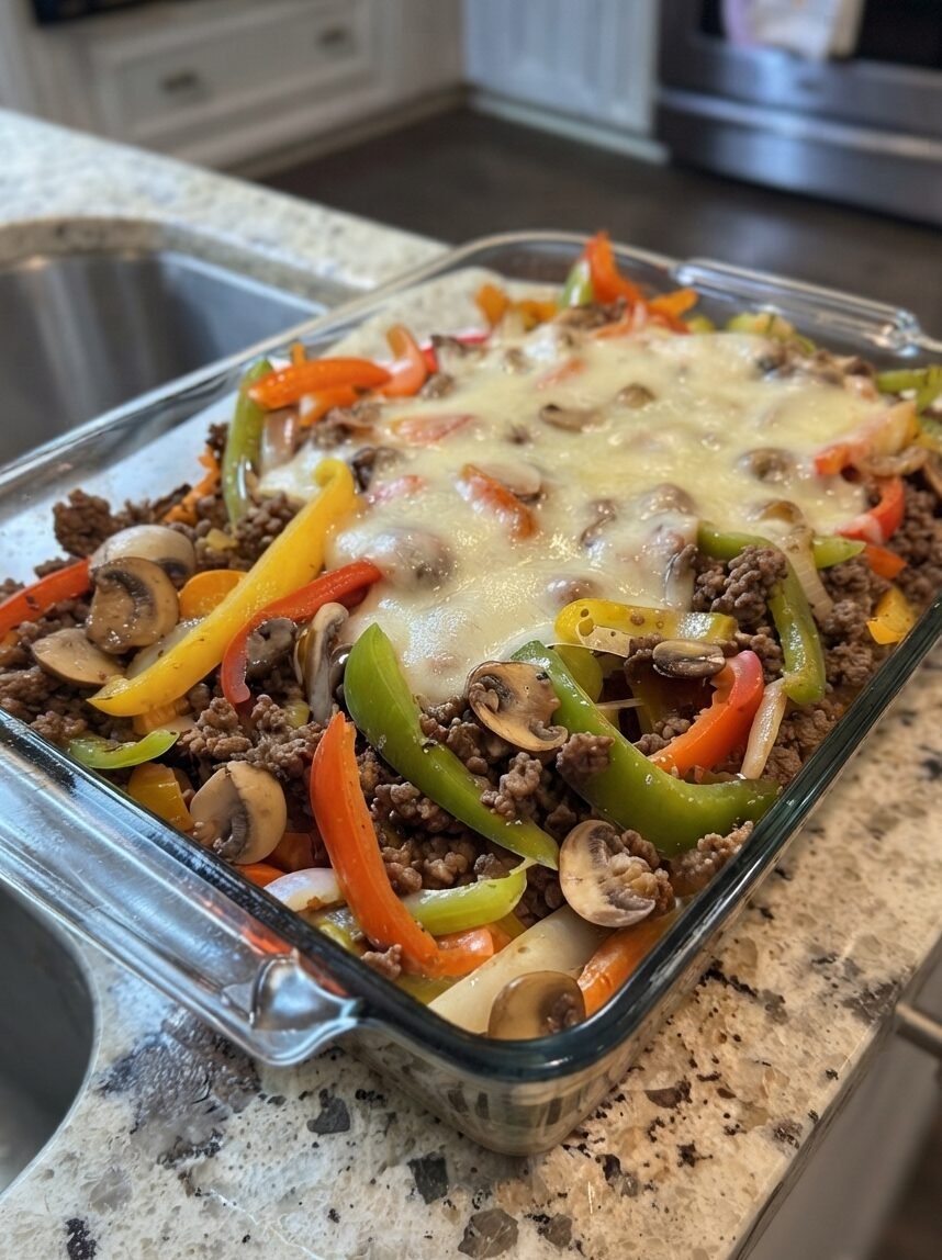 Low Carb Philly Cheesesteak Casserole