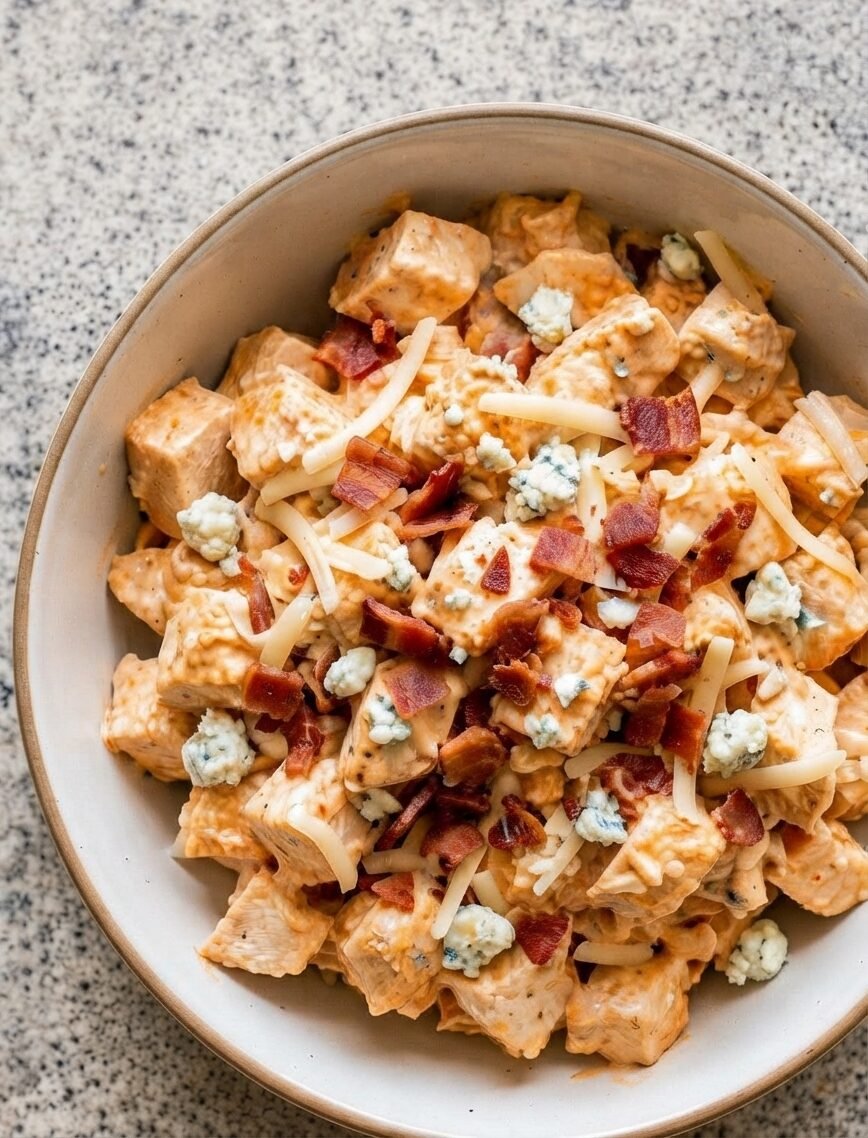 Low Carb Carnivore Buffalo Blue Cheese Loaded Chicken Salad Recipe