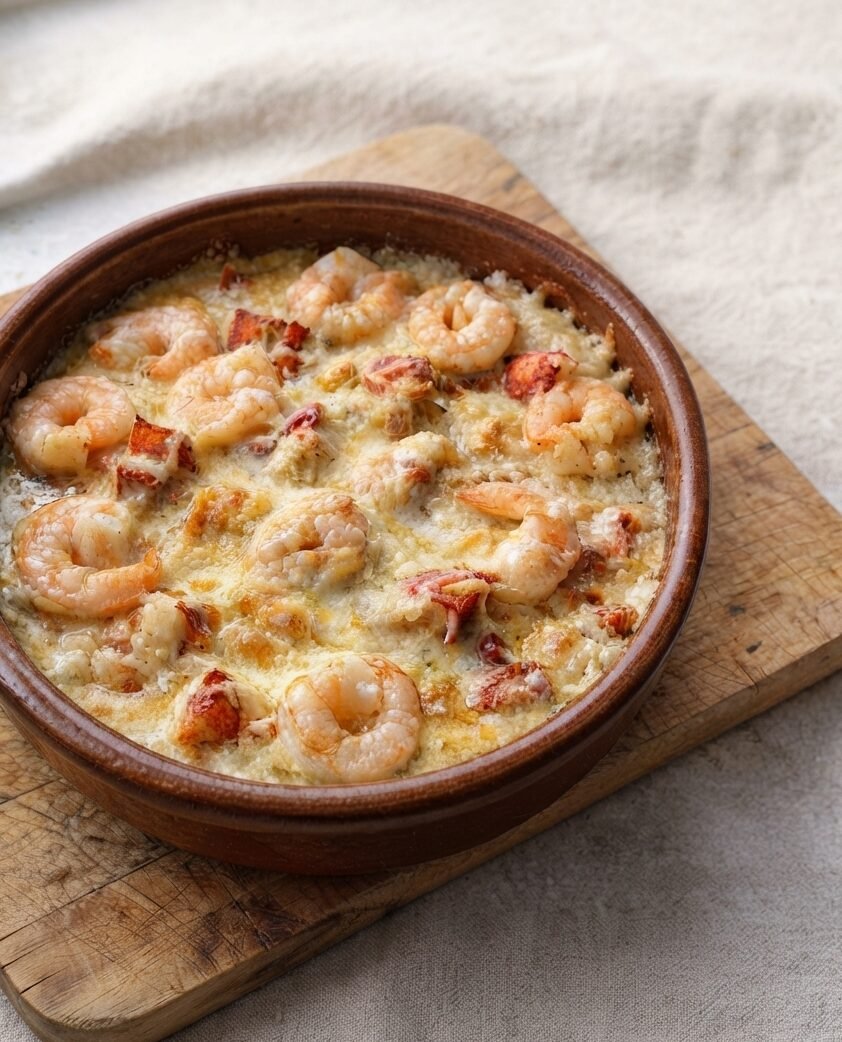 Cheesy Carnivore Butter Baked Lobster & Shrimp