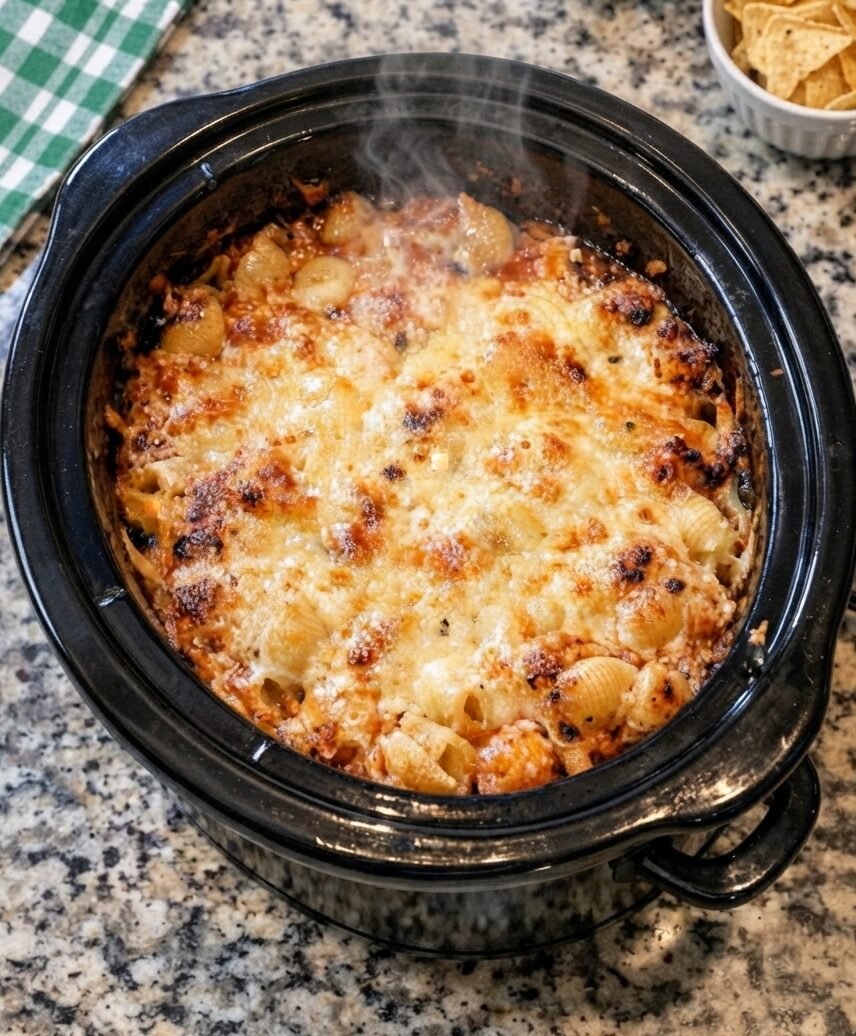 4-Ingredient Slow Cooker Sunday Kickoff Pasta using Shells