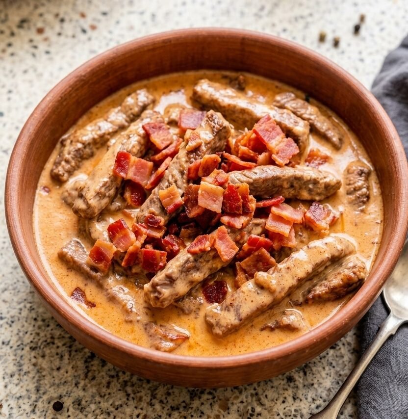 Low Carb Carnivore Bacon Beef Stroganoff Recipe