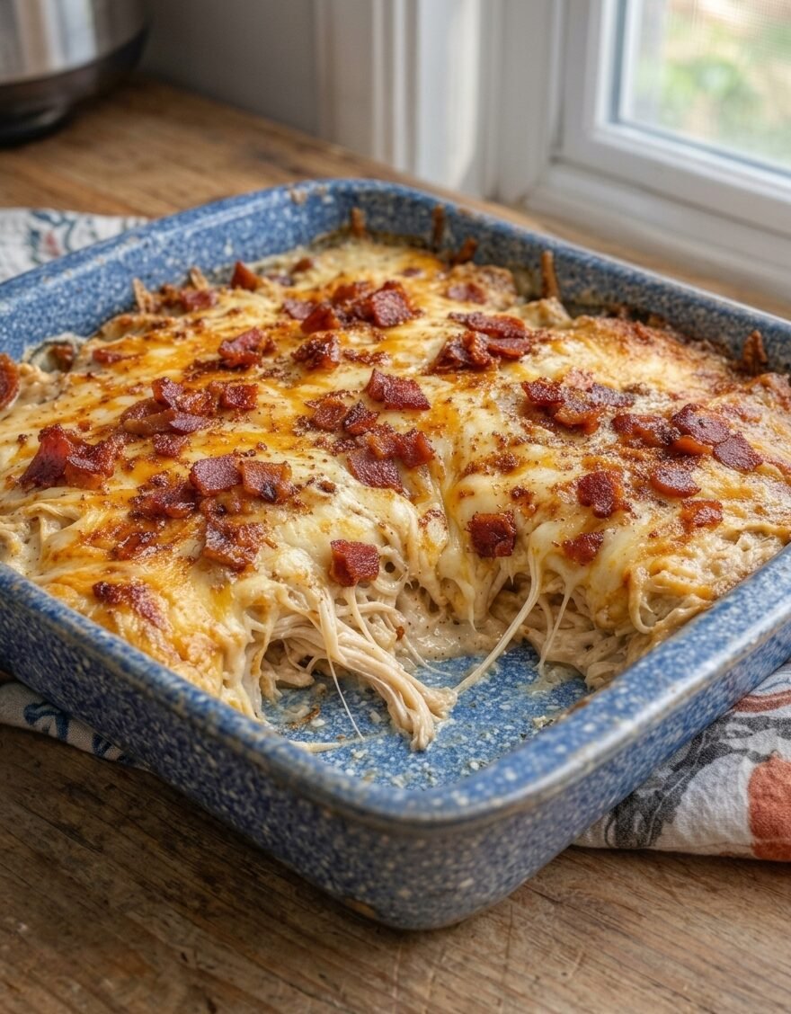 Cheesy Carnivore Shredded Chicken & Bacon Bake Recipe