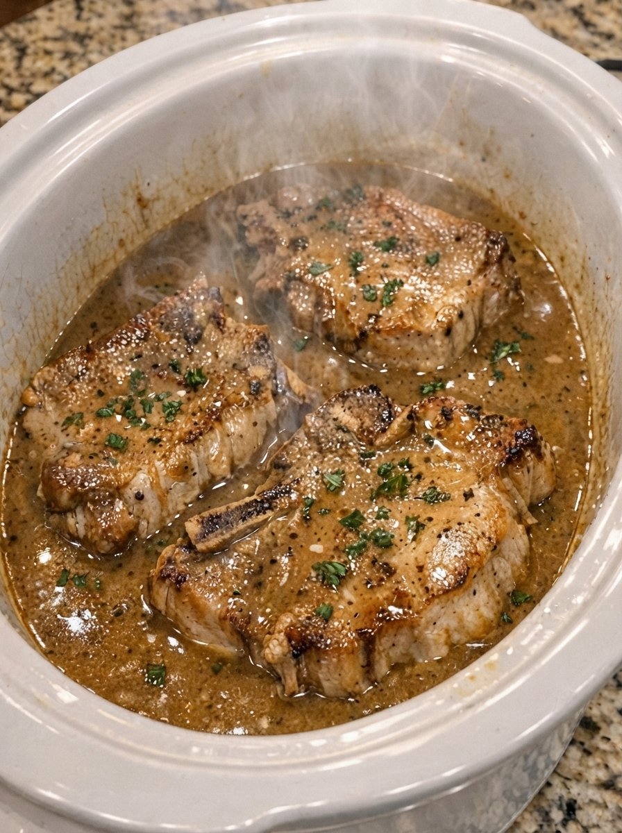 4-Ingredient Slow Cooker Smothered Ranch Pork Chops