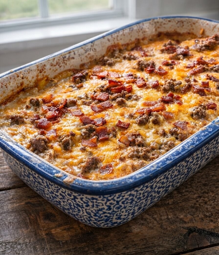 Super Low Carb Carnivore Loaded Bacon & Cheddar Beef Casserole Recipe