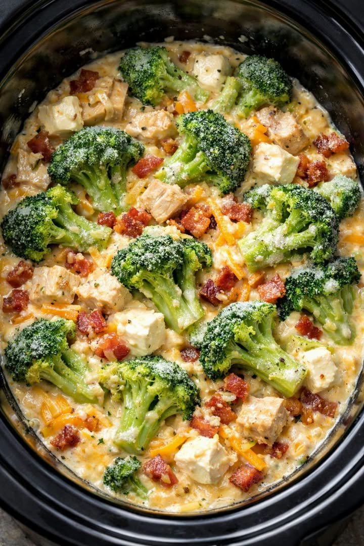 6-Ingredient Slow Cooker Cheesy Chicken & Broccoli