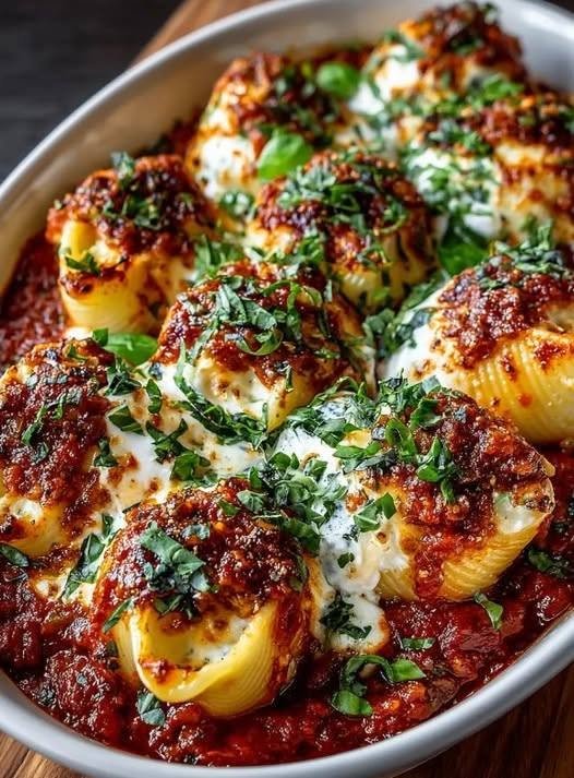 Burrata Stuffed Shells with Tomato Basil Sauce