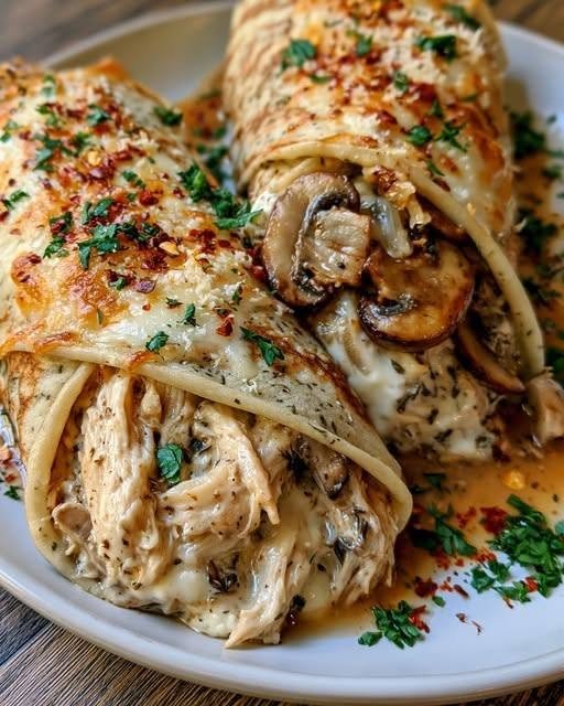 Cheesy Chicken and Mushroom Crepe Cone