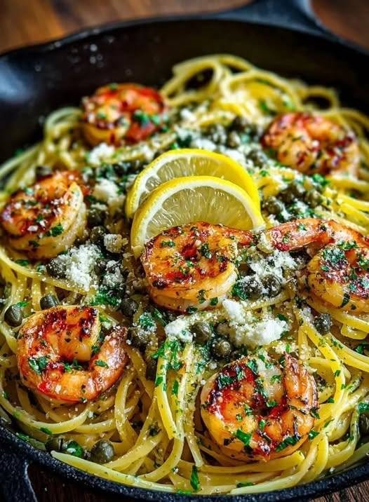 Mediterranean Shrimp Linguine with Lemon Butter & Capers