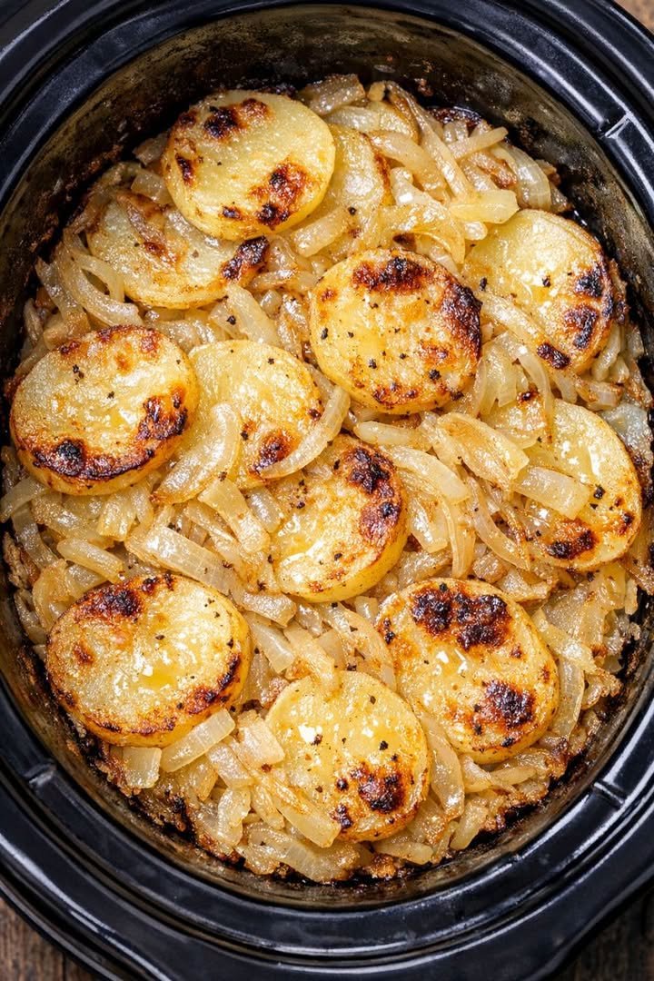 Slow Cooker 4-Ingredient Depression Era Potato and Onion Bake