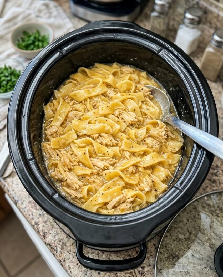 Slow Cooker 5-Ingredient Amish Chicken Gravy Noodles