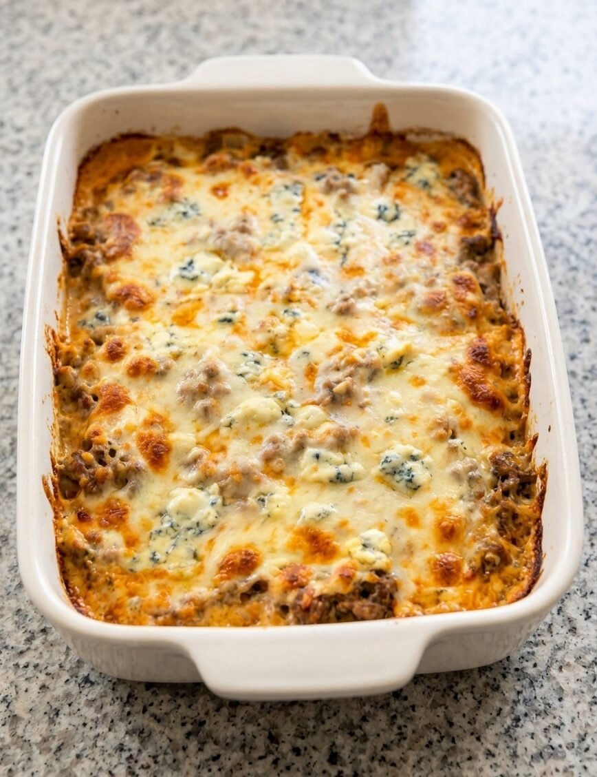 Spicy Carnivore Buffalo Beef & Blue Cheese Casserole