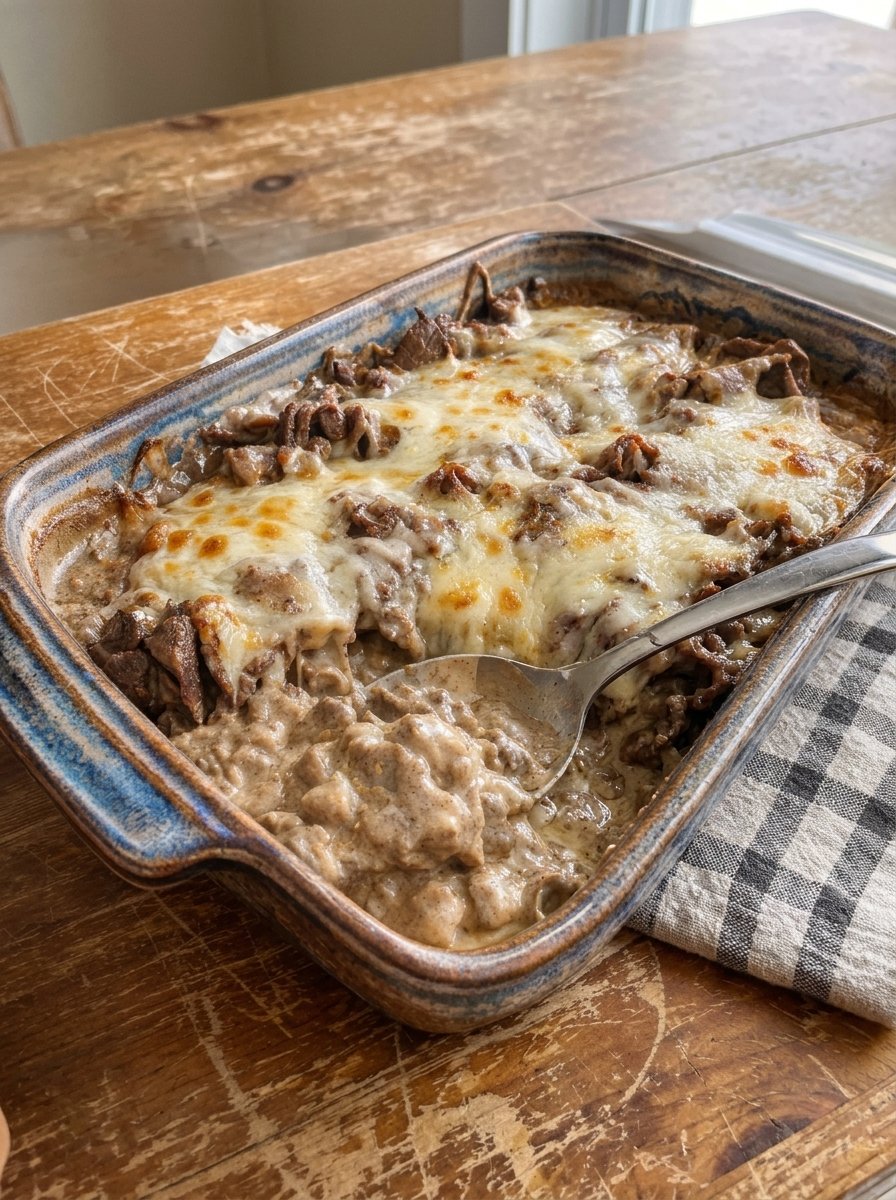 Cheesy Carnivore Shaved Beef & Provolone Casserole Recipe