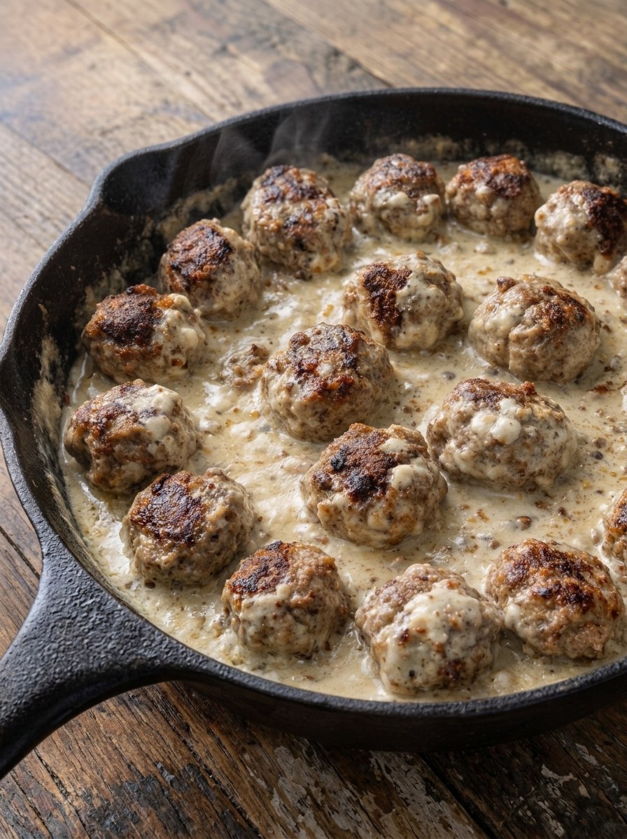Low Carb Carnivore Lamb Meatballs in Creamy Goat Cheese Sauce
