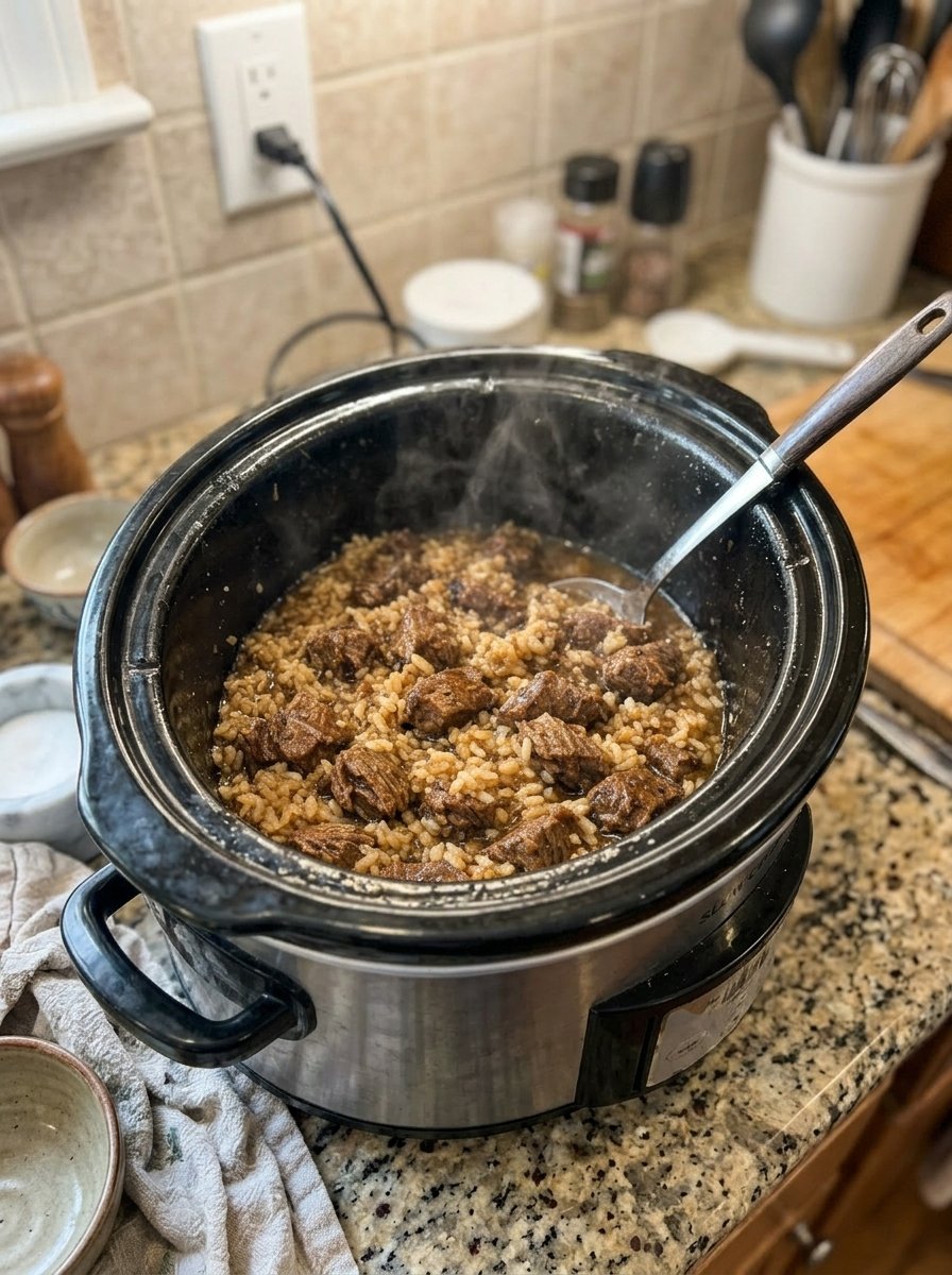 Slow Cooker 4-Ingredient Beef and Rice