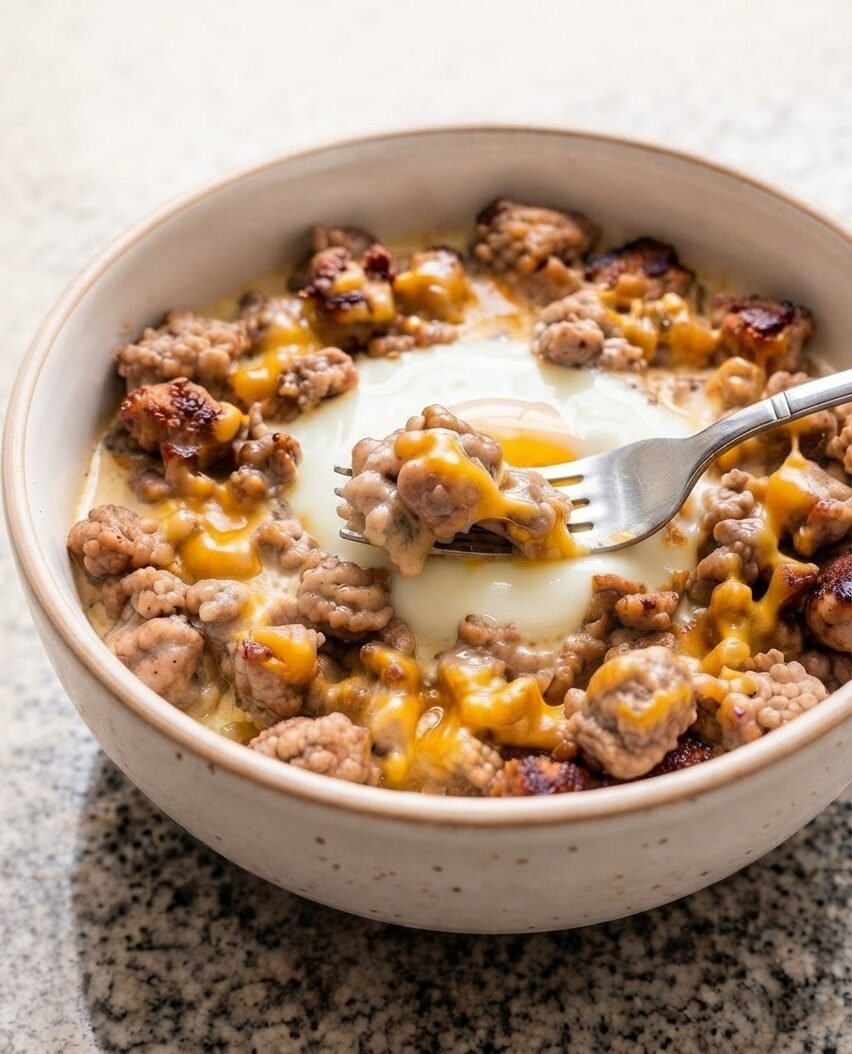 Low Carb Carnivore Smash Sausage Cheese Bowls