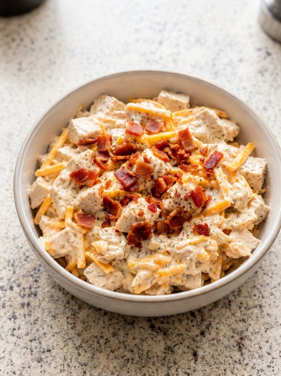 Super Low Carb Carnivore Bacon Cheddar Ranch Loaded Chicken Salad