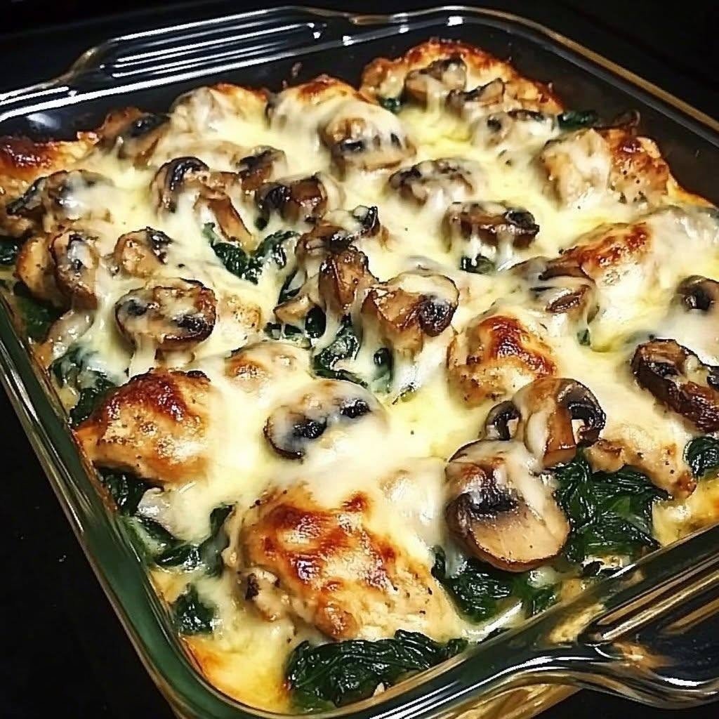 Low Carb Chicken Spinach and Mushroom Oven Dish